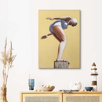 Posterlounge Leinwandbild Sarah Morrissette, Kunstspringerin auf einem Posten, Fitnessraum Mid-Century Modern Malerei