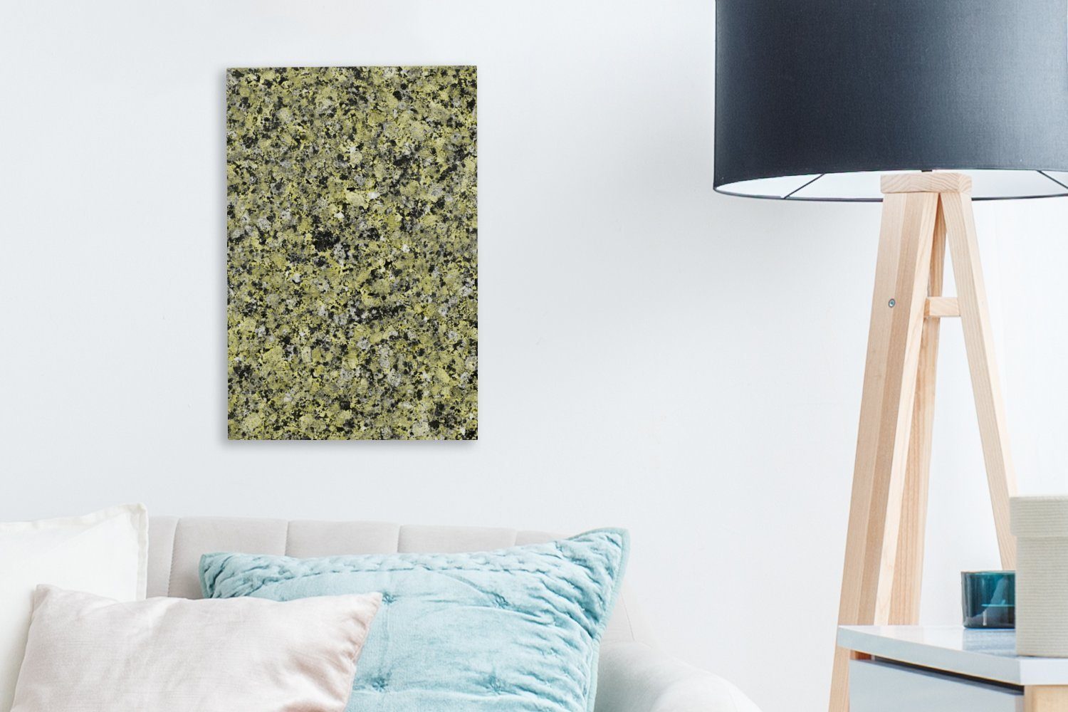 Schwarz (1 Kristall, cm OneMillionCanvasses® Leinwandbild Gemälde, - Granit St), 20x30 Leinwandbild Grün Zackenaufhänger, fertig - inkl. bespannt -