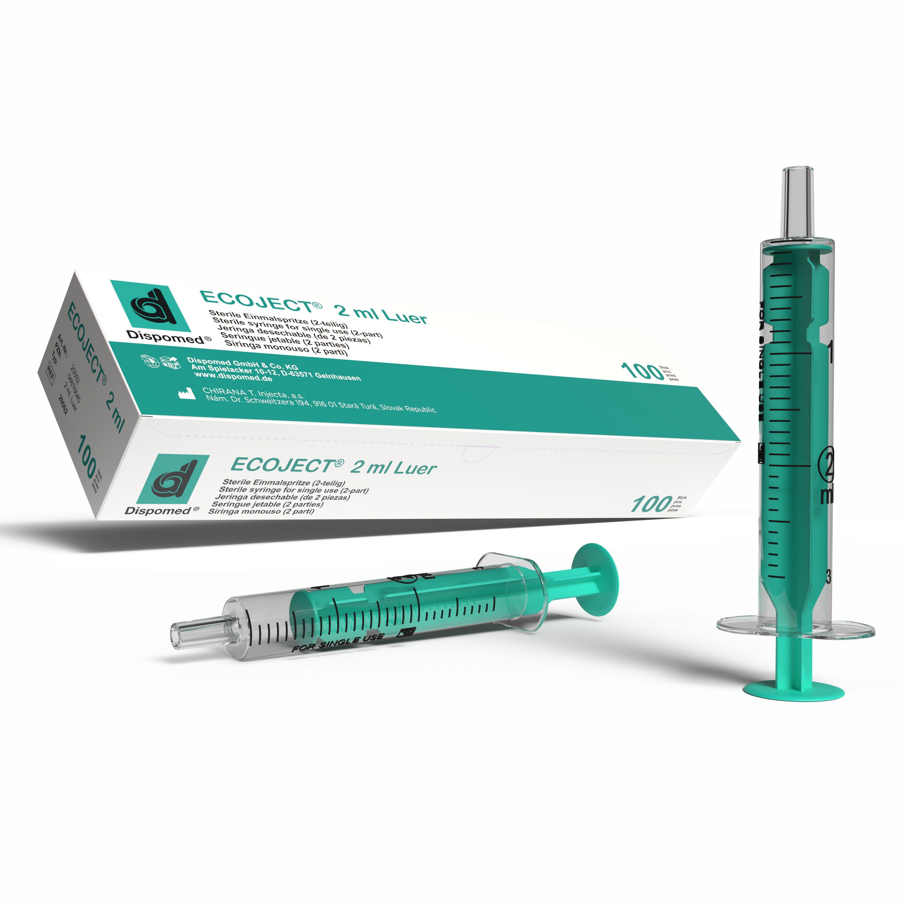 Dispomed Einwegspritze ECOJECT Einmal-Spritzen 2ml 100 Stück, (Großpackung, 100-St., sterile Einwegspritzen), für medizinische und nicht-medizinische Verwendung