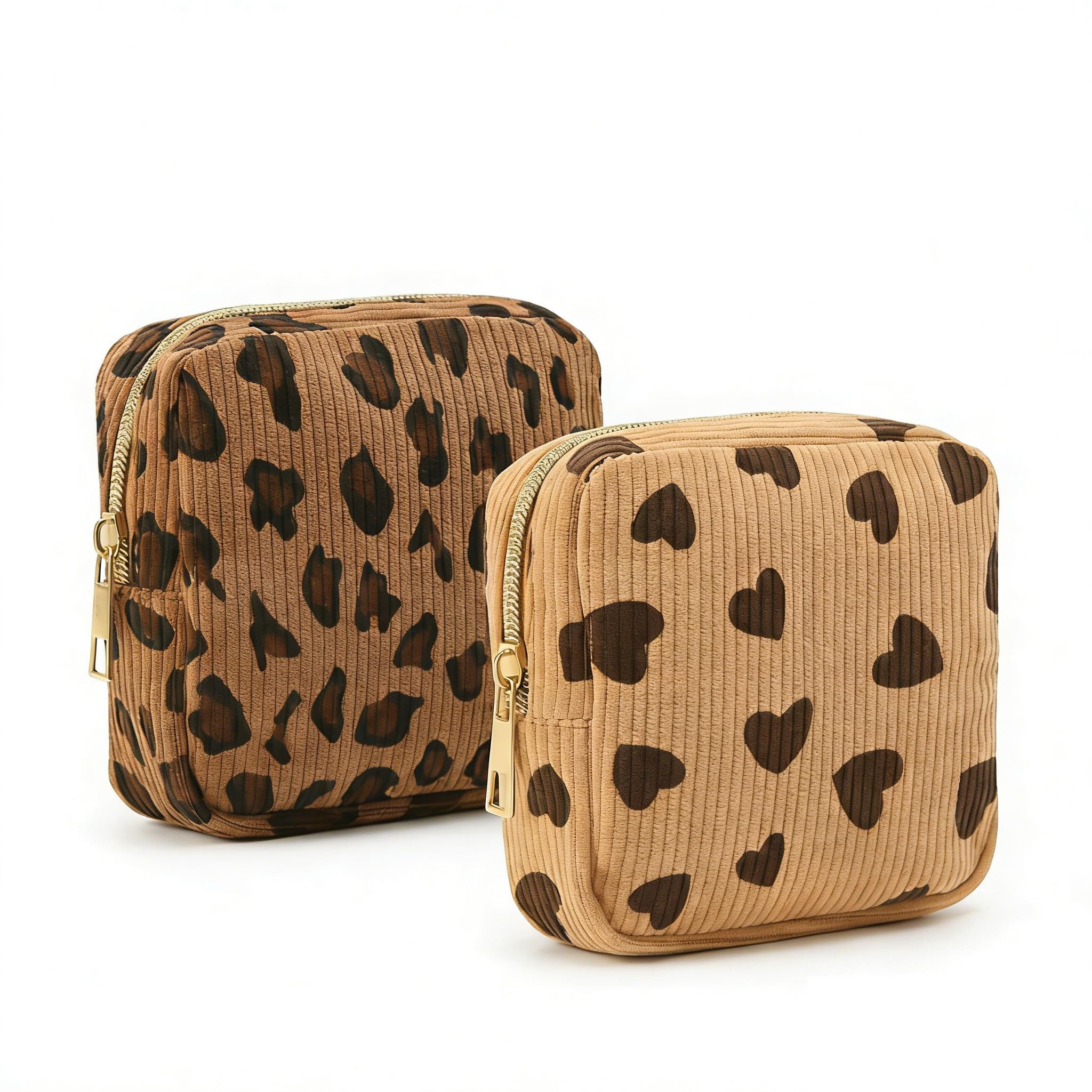 FOUORTUNATE-BEE Aufbewahrungstasche 2 Stück Cord Aufbewahrungstasche mit Leopardenmuster Kleine Tasche (mit Reißverschluss für Damen und Mädchen, ideal für Reise und Alltag, 2-tlg)