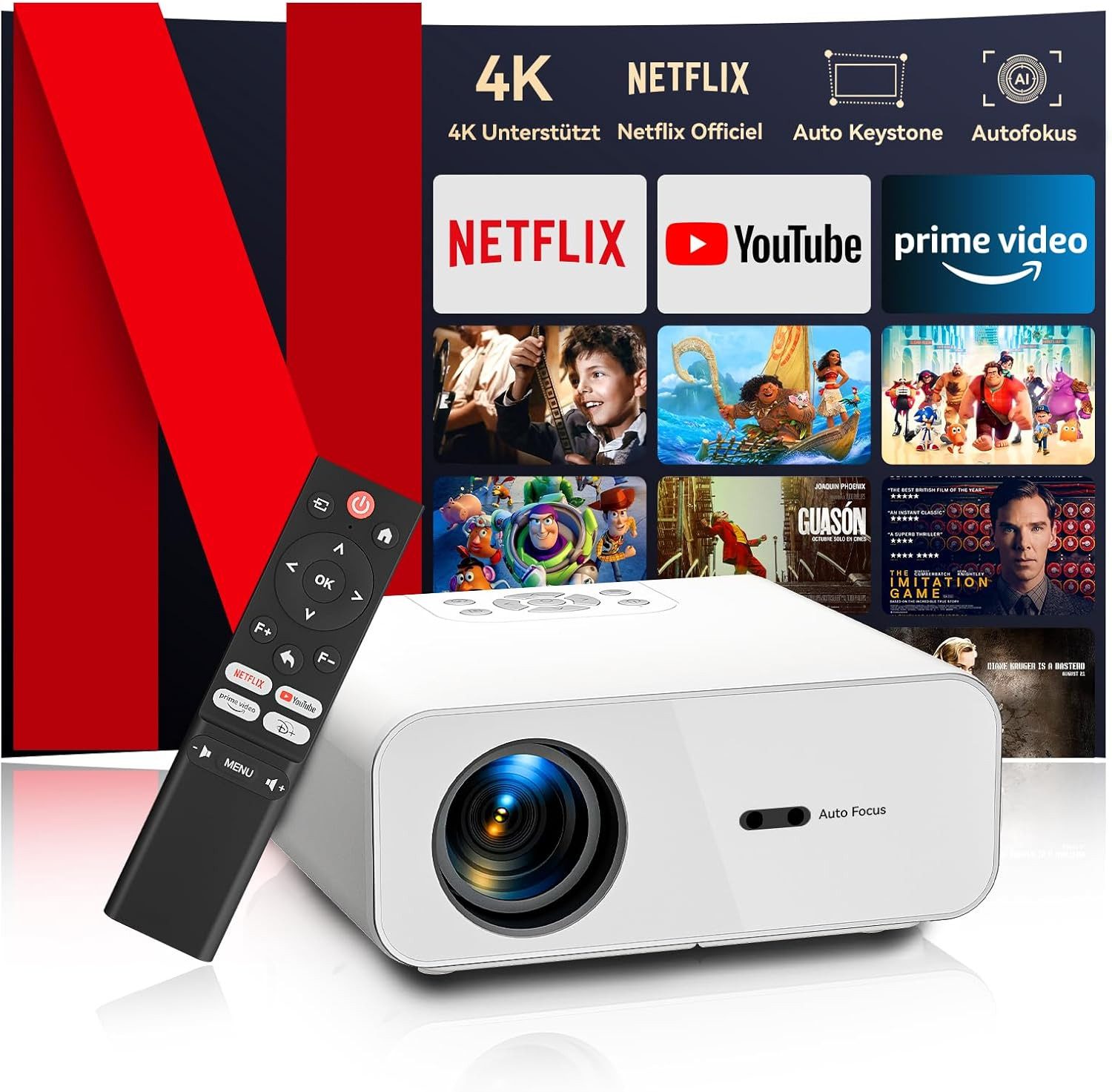 ZOOMCAT ZOOMCAT C12C Проектори 4K Mit Netflix Zertifizierung Проектори (28000 lm, 28000 : 1, 3840x2160 px, Auto Fokus, Auto Trapezkorrektur, Auto Hindernisvermeidung)