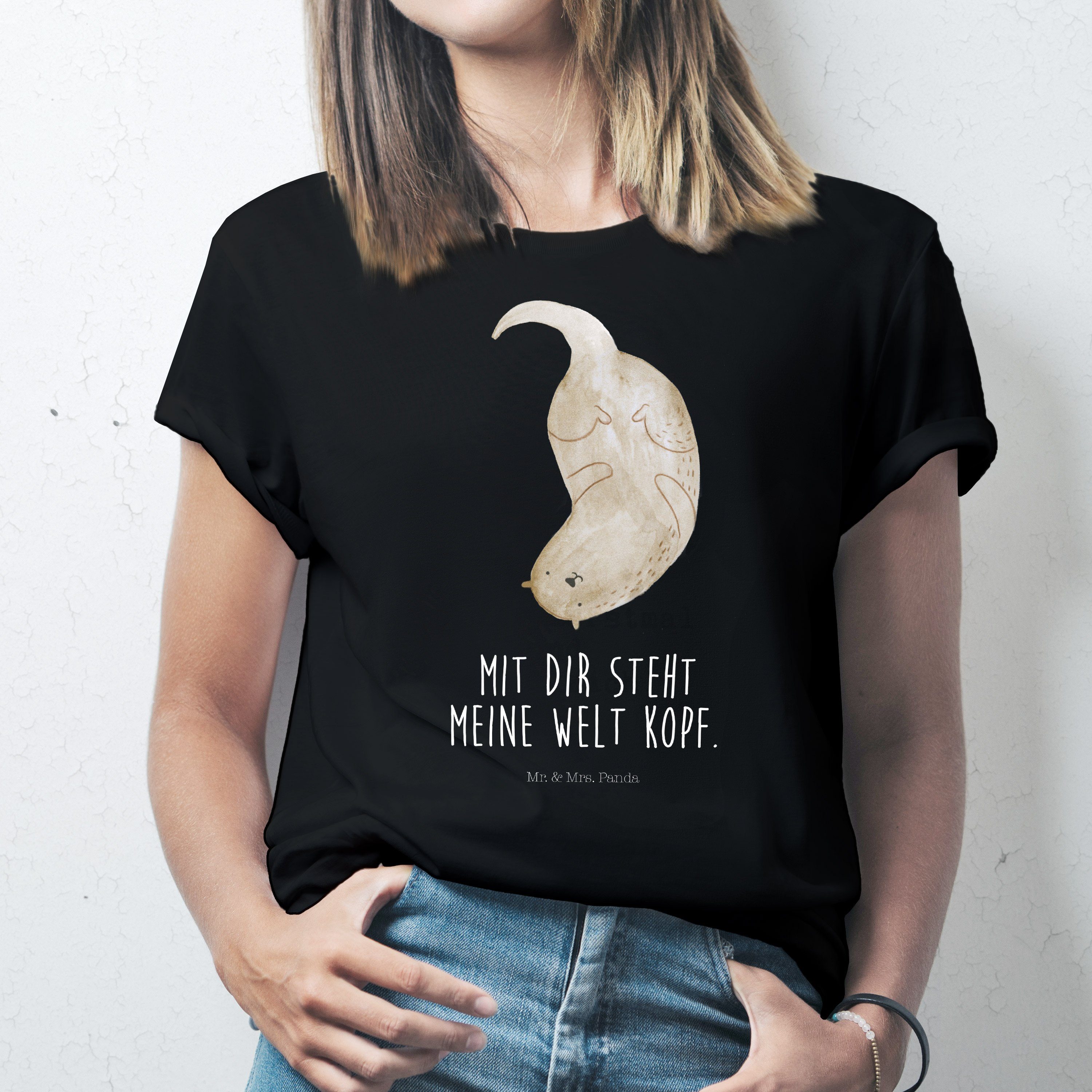 T-Shirt Otter kopfüber - Schwarz - T-Shirt, Shirt (1-tlg)