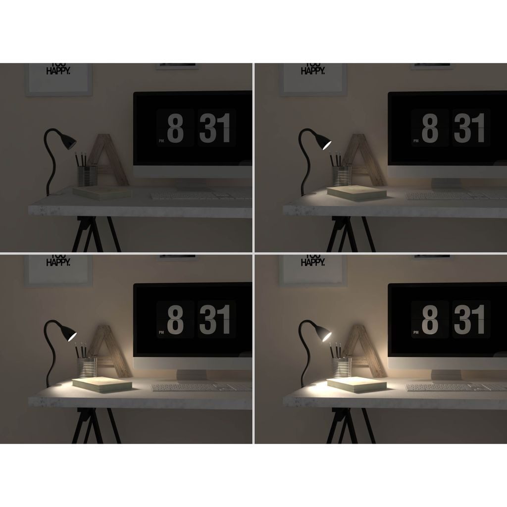 B.K.Licht Tischleuchte LED Klemmleuchte dimmbar flexibel GU10 5W Büro Schreibtisch - BKL1079, LED wechselbar, 3000K - Warmweiß, Tischlampe schwarz Schnurschalter 60cm Leselampe Arbeitszimmer Regal