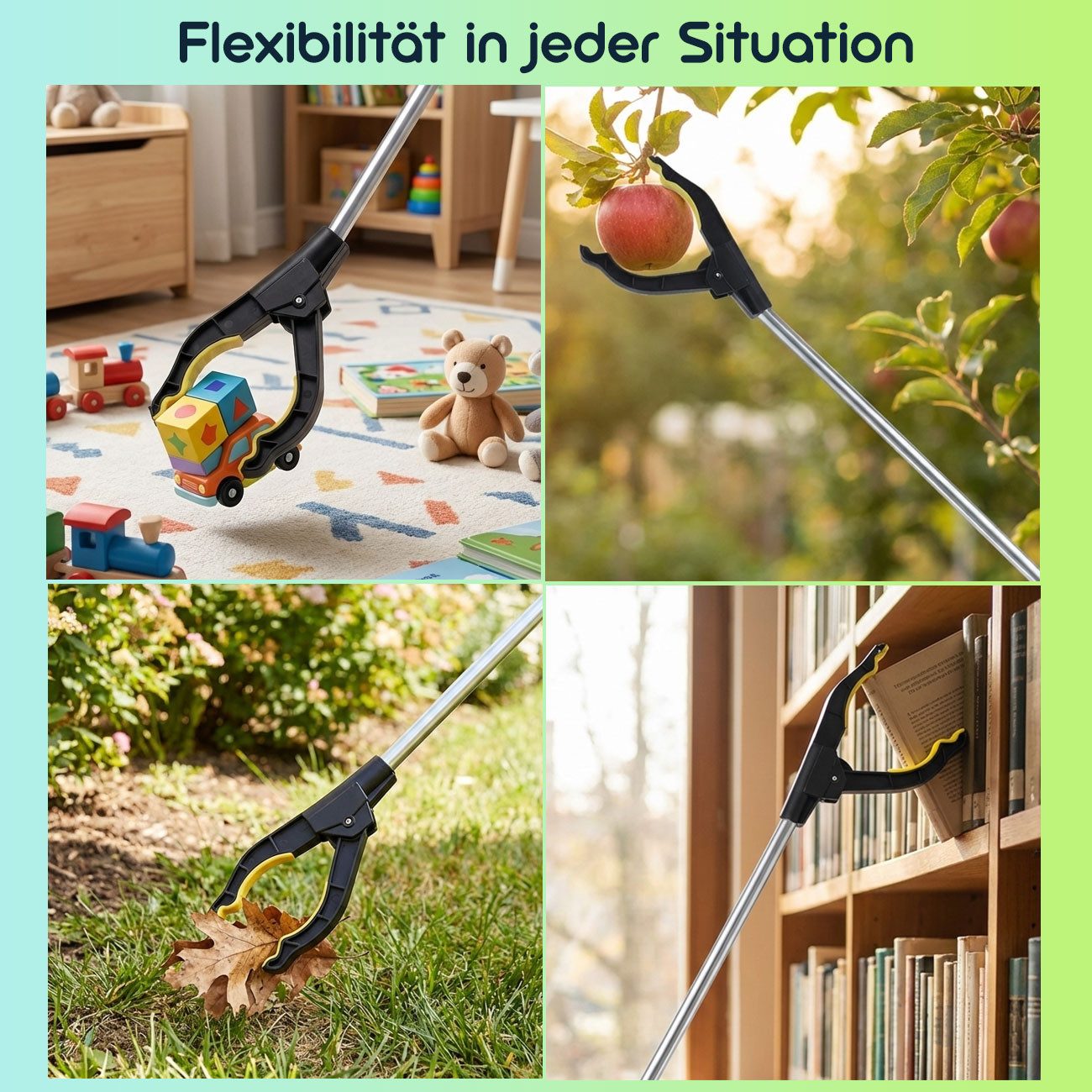 shop'n smile ideoon Greifarm Greifarm 76 cm, Ergonomische Greifzange mit Magnetspitze & 360° Kopf, 1-tlg., 1er-Set & 2er-Set, mit Magnetspitze, 360° Drehkopf, Komfortgriff, PP/TPR/Alu