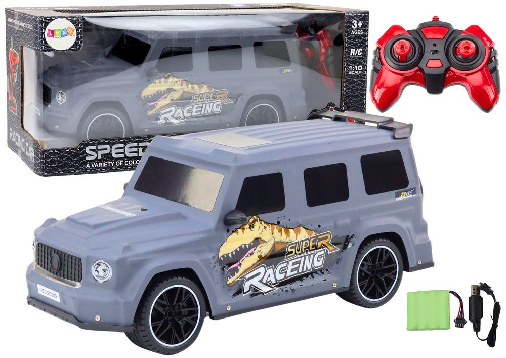 Wisam RC-Auto Ferngesteuertes RC-Auto mit Dinosaurier, Maßstab 1:10, Grau