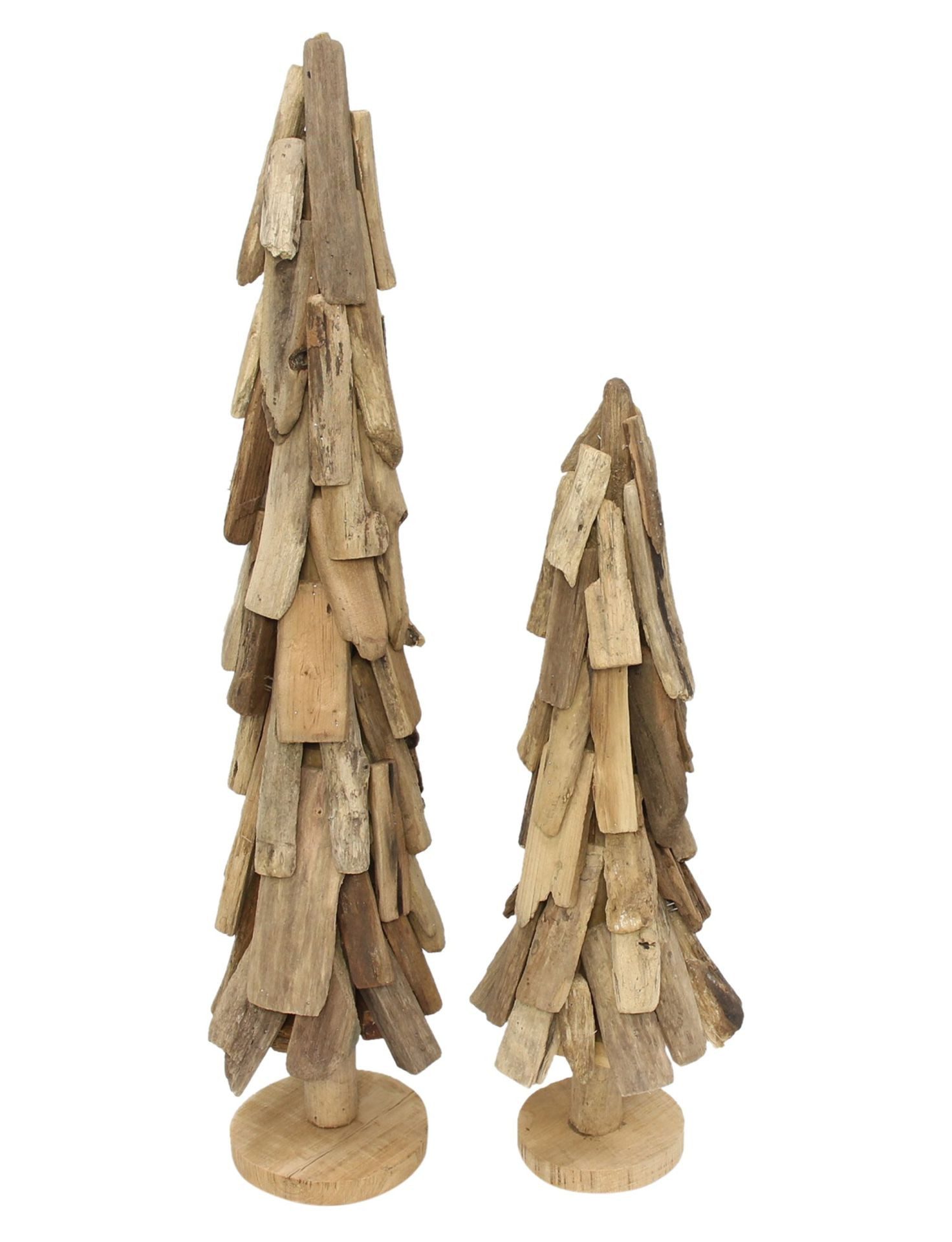 Dekoleidenschaft Dekofigur Tanne "Wood" aus recyceltem Holz, natur, Winterdeko, Weihnachtsdeko (2 St., im Set), Tannenbaum 58 + 78 cm groß