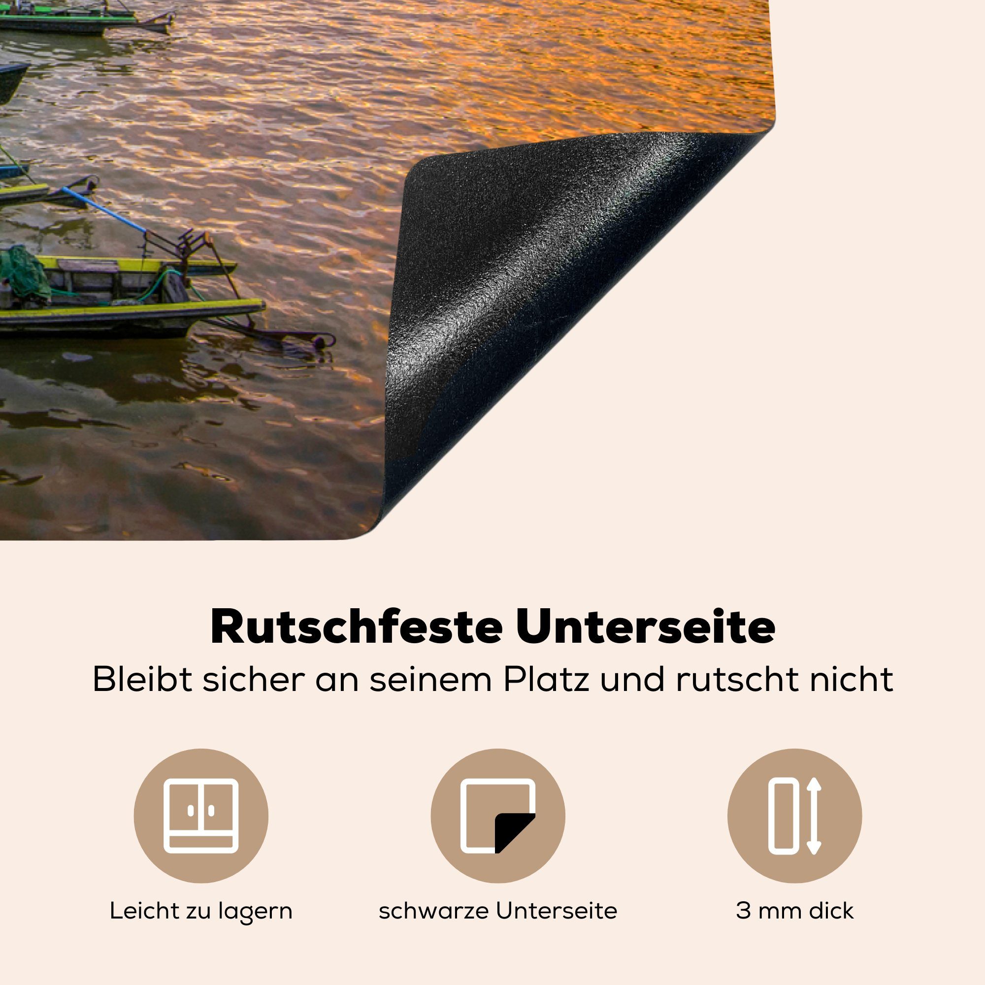 tlg), Boote für 83x51 Ceranfeldabdeckung, Vinyl, - cm, Herdblende-/Abdeckplatte Sonnenuntergang, MuchoWow (1 Angeln küche - Arbeitsplatte