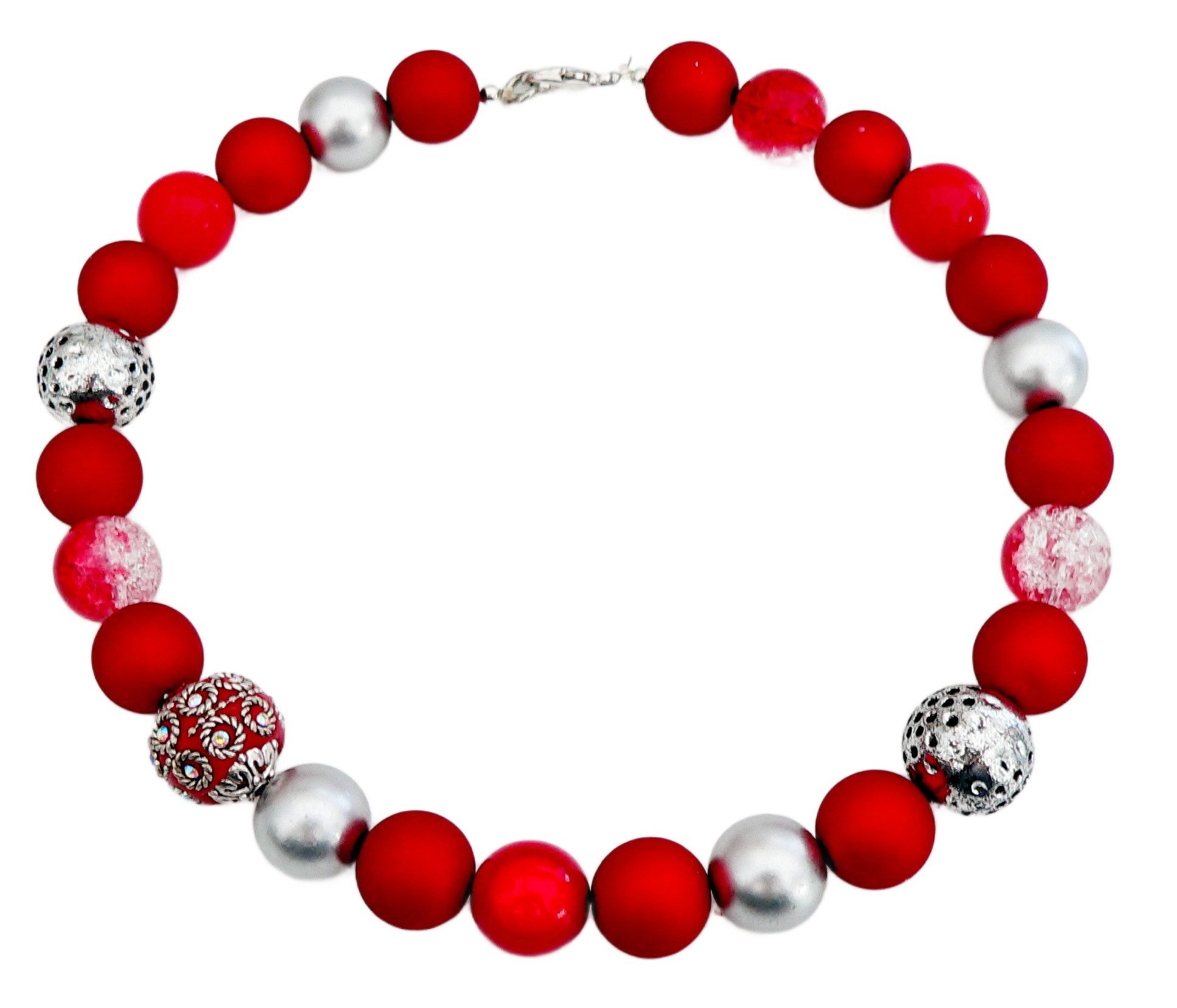 traumschmuck Kette ohne Anhänger 247b Halskette Perlenkette Collier Perlenmix 14-18mm rot silber (Geschenk, Muttertag, Weihnachten, Geburtstag, Valentinstag, incl. Schmuckbox), handgefertigt, Made in Germany