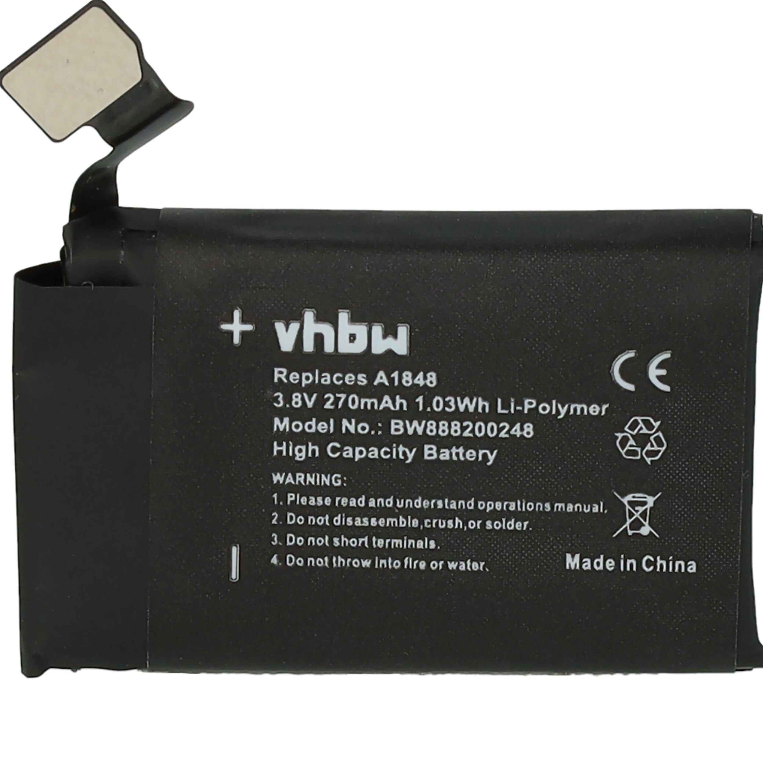 vhbw kompatibel mit Akku Serie Apple (3,82 270 Watch 38mm Li-Polymer mAh 3 V)