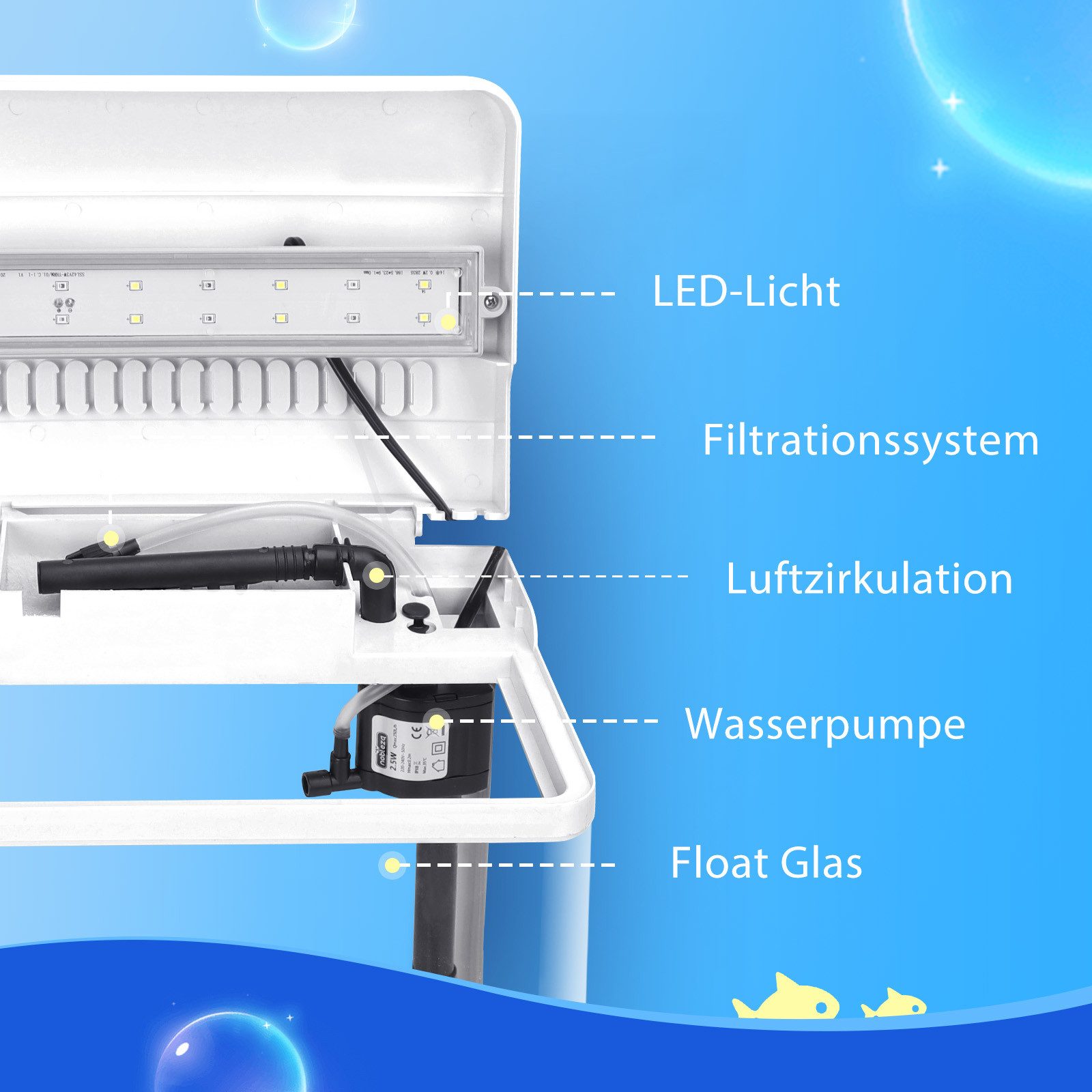 nobleza Aquarien-Set Mini Aquarium Komplettset Aquarien-Set 7L L23*W16*H27.5cm