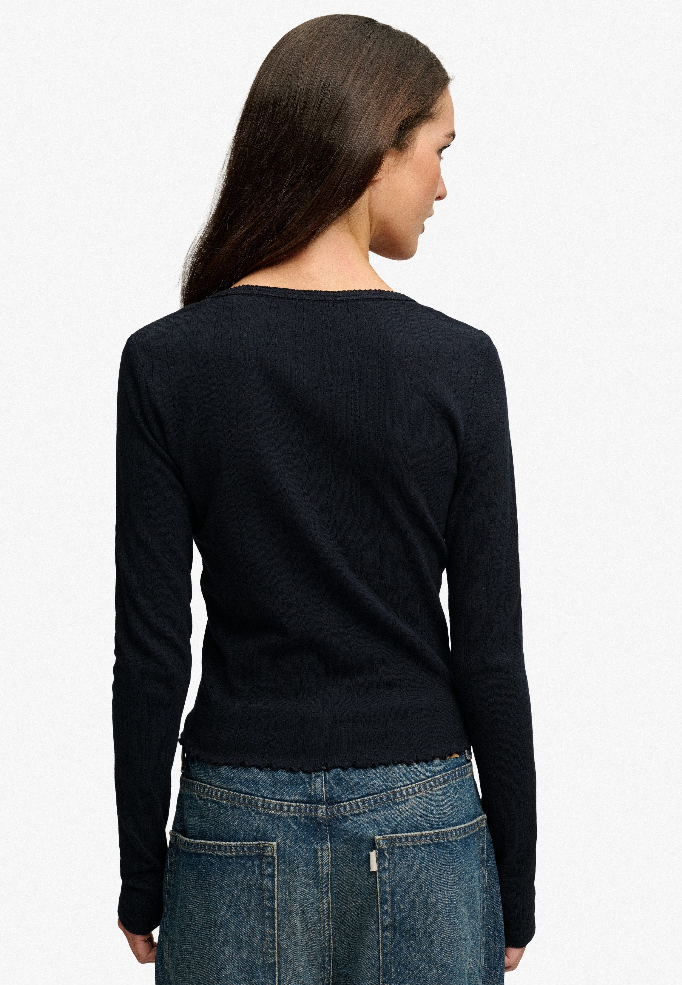 Superdry Cardigan ATH ESS POINTELLE CARDIGAN Pointelle Muster, Baumwolle, Jerseyqualität, skinny fit