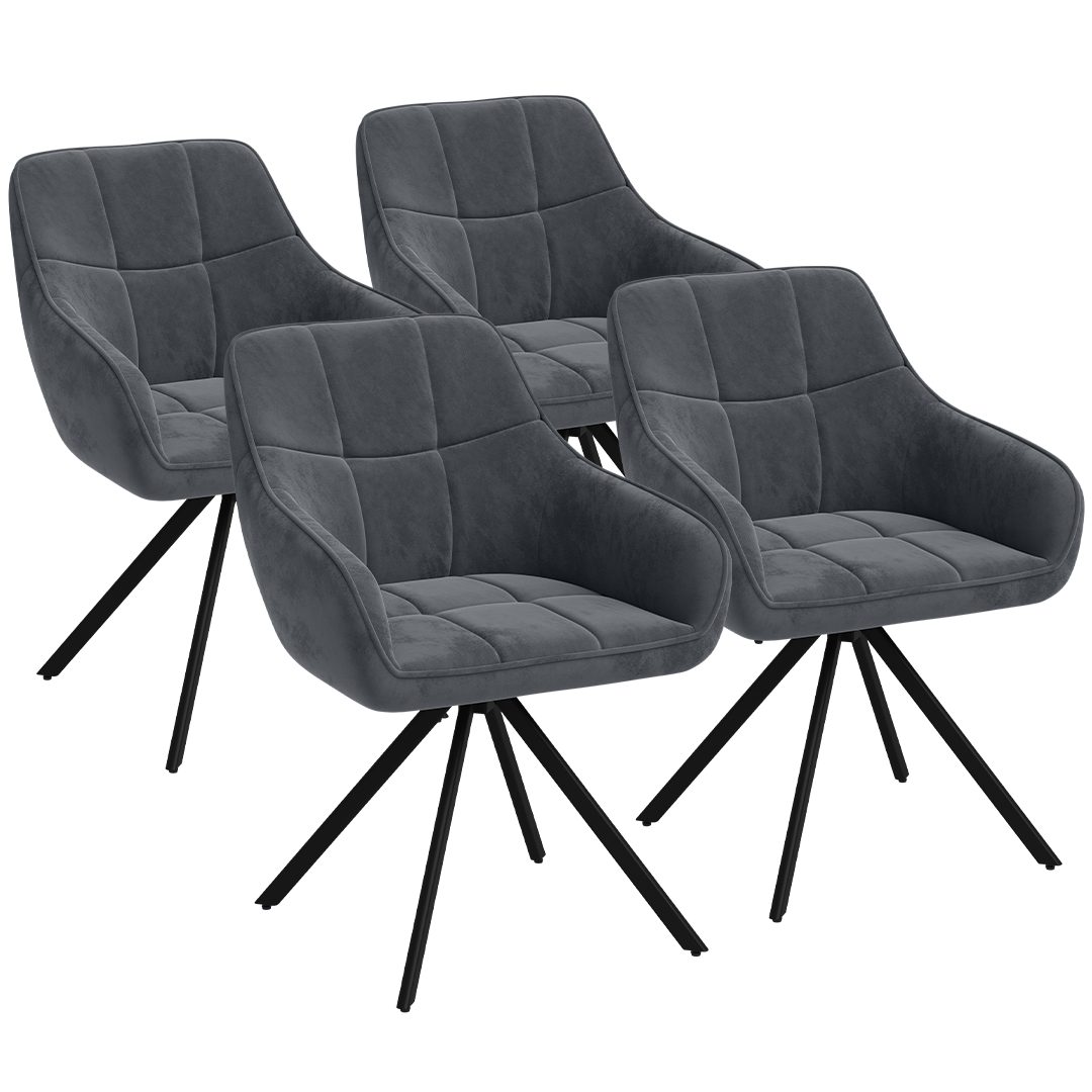 skølm Esszimmerstuhl Sköll Drehstuhl mit Samt-Bezug (4er Set, dunkelgrau, bis 150 kg), Küchenstuhl, höhenverstellbar & drehbar, verfügbar als 2er/6er Set