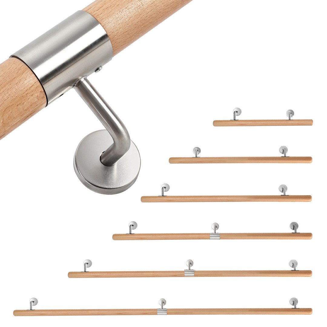 Clanmacy Handlauf 50cm mit gewinkelte Halter Stufe Wand Geländer Handlaufset, 50 cm Gesamtlänge, (Wandhandlauf Wandhalterung Innen & Außen), Wandhandlauf Wandhalterung Innen & Außen
