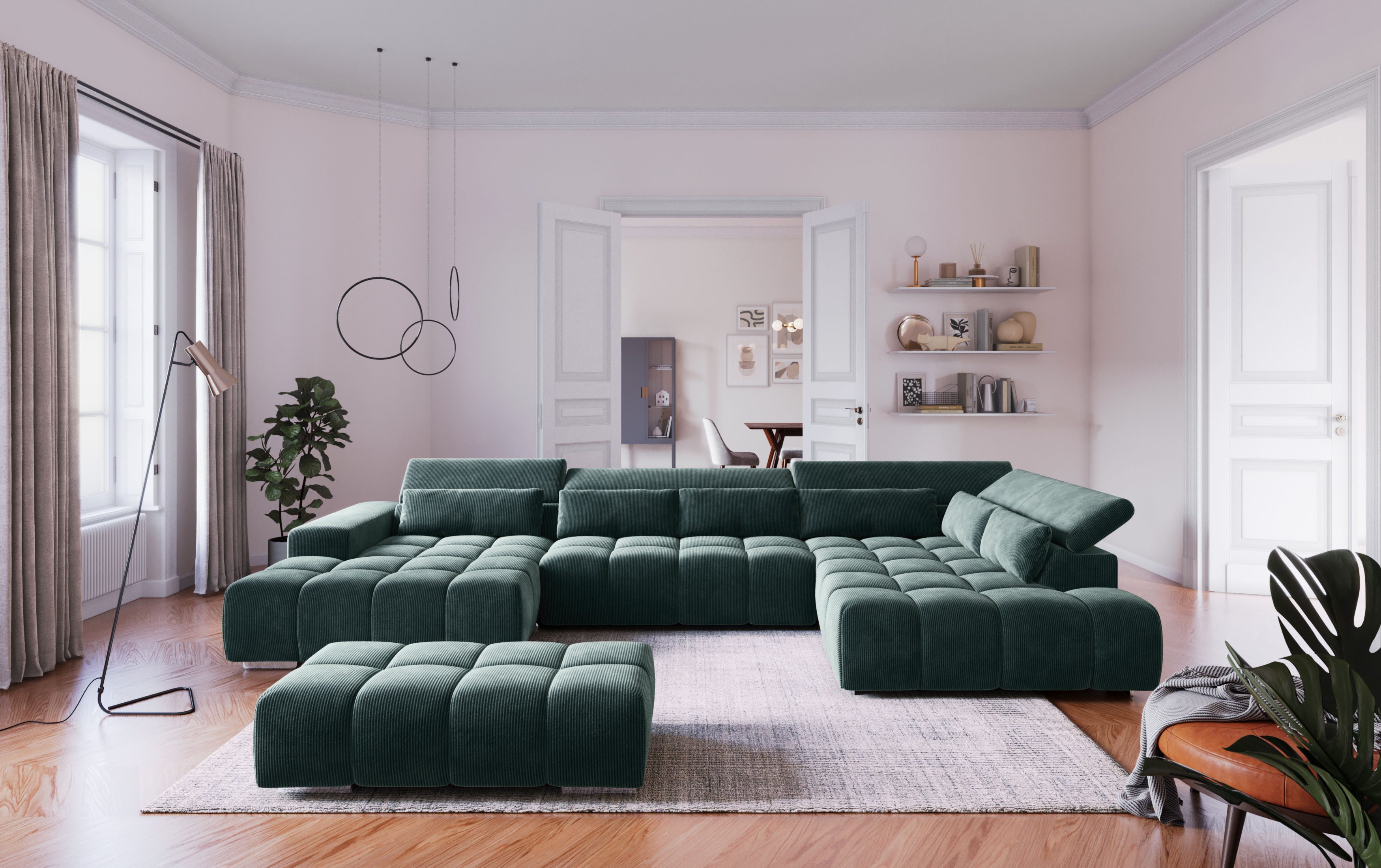 COTTA Wohnlandschaft Orion U-Form, mit Kopfteilverstellung & 6 Nierenkissen