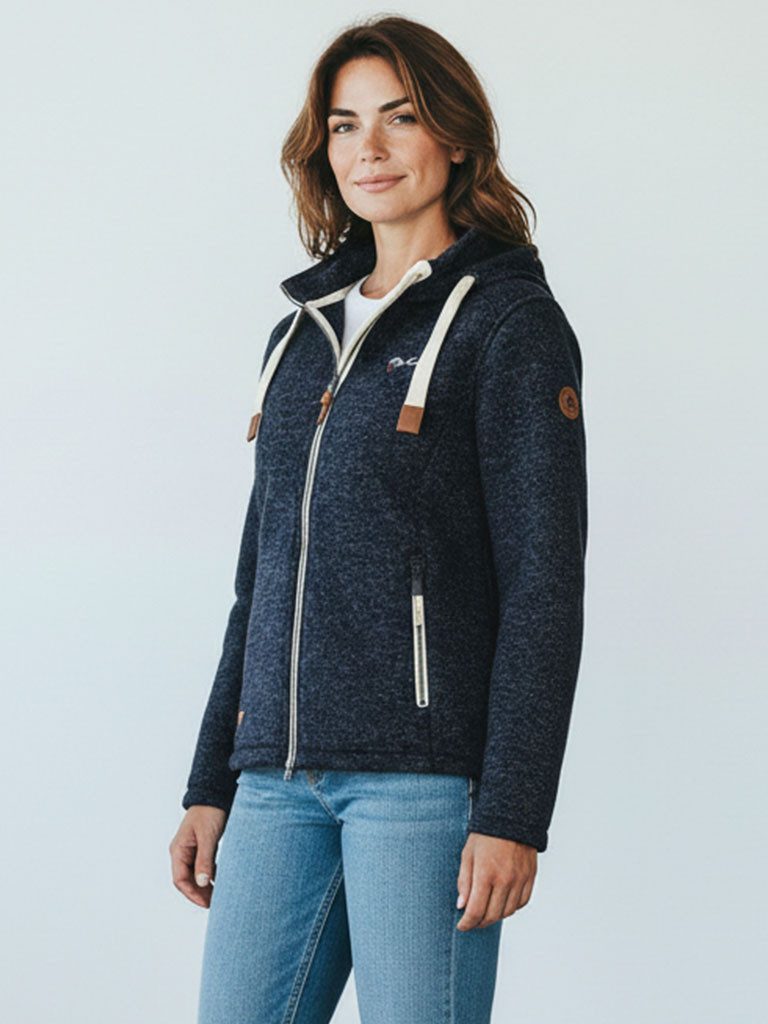 Fleecejacke Poel Damen Wollfleece-Jacke Kapuze - Damenjacke Fleece windabweisend