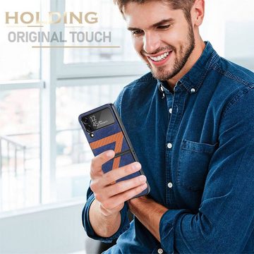 Wigento Handyhülle Für Samsung Galaxy Z Flip4 5G Kunstleder / Kunststoff Z-Muster Struktur Handy Tasche Hülle Etuis Schwarz