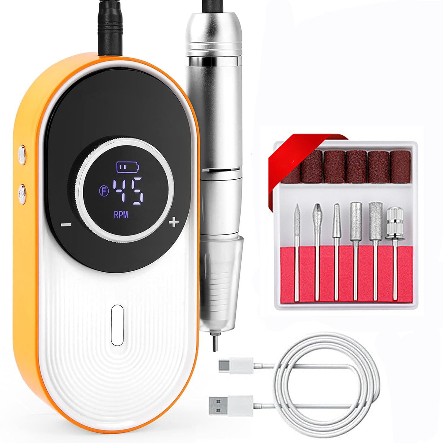 OYLCDI Maniküre-Pediküre-Set Elektrische Nagelfeile 45000 U/min Nagelfräser,Maniküreset, Professionelles Nagelgerät mit LCD Display, 6 Bits + Schleifhülsen, Links/Rechtslauf, USB-C Akku, Maniküre & Pediküre für Zuhause & Salon