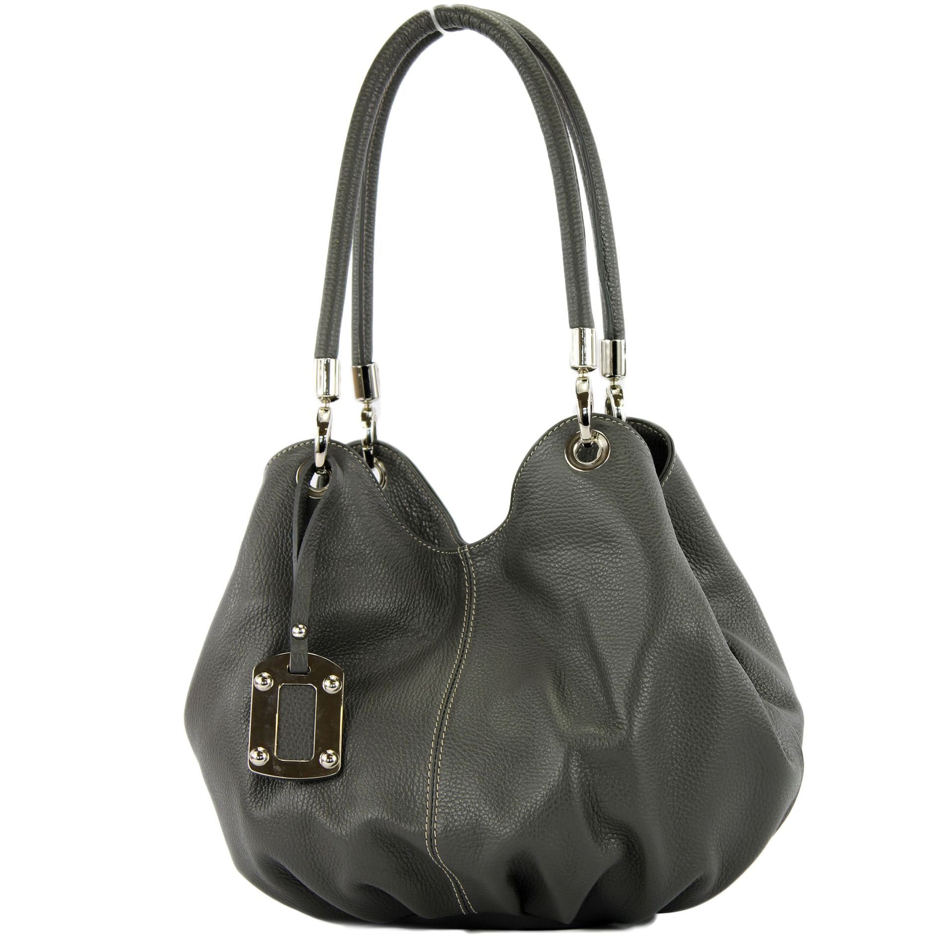 modamoda de Schultertasche 228, Echtleder Handmade in Italy Dunkelgrau