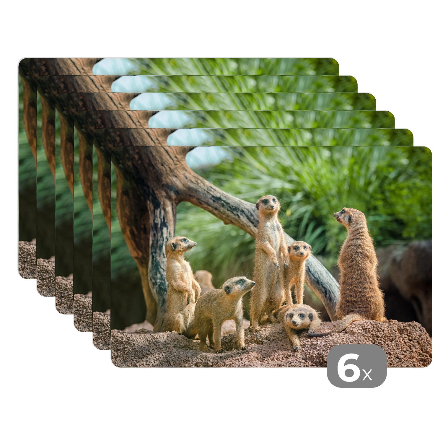 MuchoWow Platzset Erdmännchen - Familie - Tiere, (6-St), Platzsets, Tischset, Abwaschbar, Tischsets, Platzdeckchen