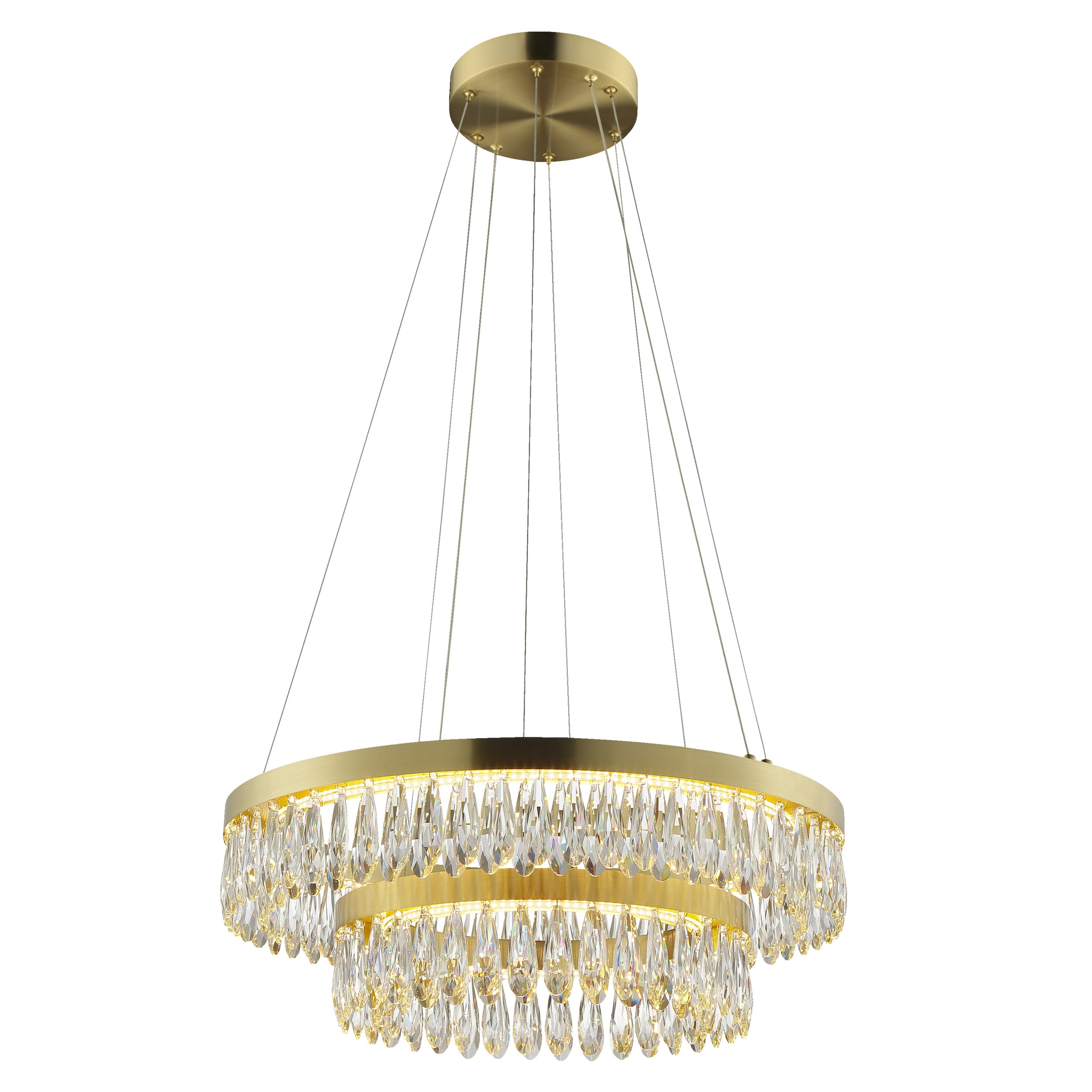 Lightbox Pendelleuchte, LED fest integriert, Warmweiß, LED Hängelampe mit Kristallen - Ø 60 cm - messingfarbend