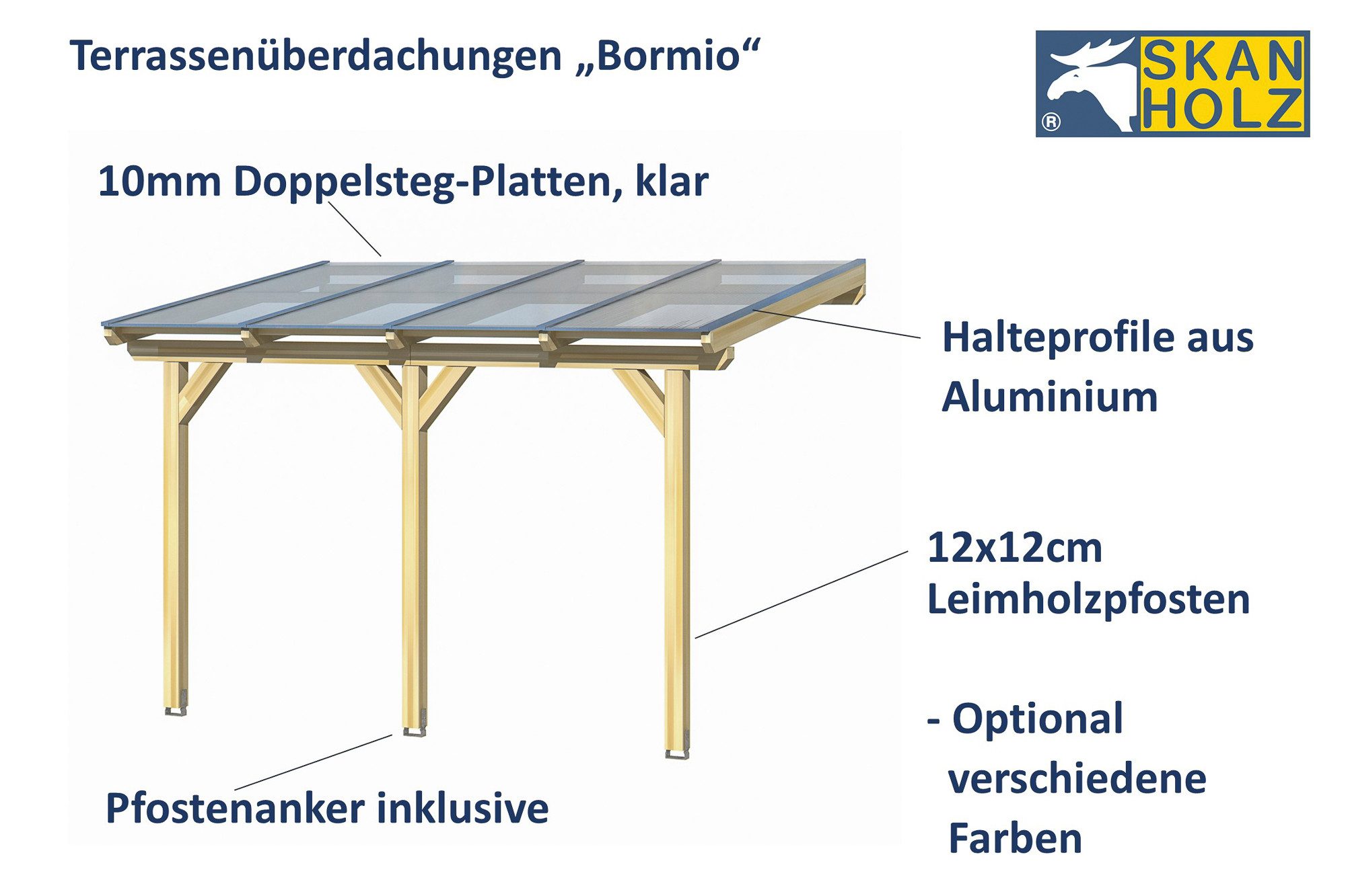 Skanholz Terrassendach Bormio, BxT: 434x300 cm, Bedachung Doppelstegplatten