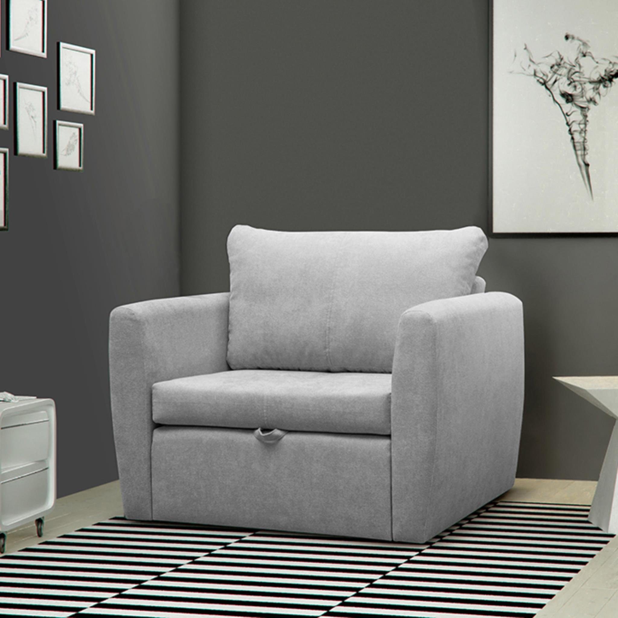 Beautysofa Relaxsessel Kamel (Modern 1-Sitzer Sofa, Wohnzimmersessel), mit Schlaffunktion, Bettkasten, Polstersessel Grau (alfa 50)