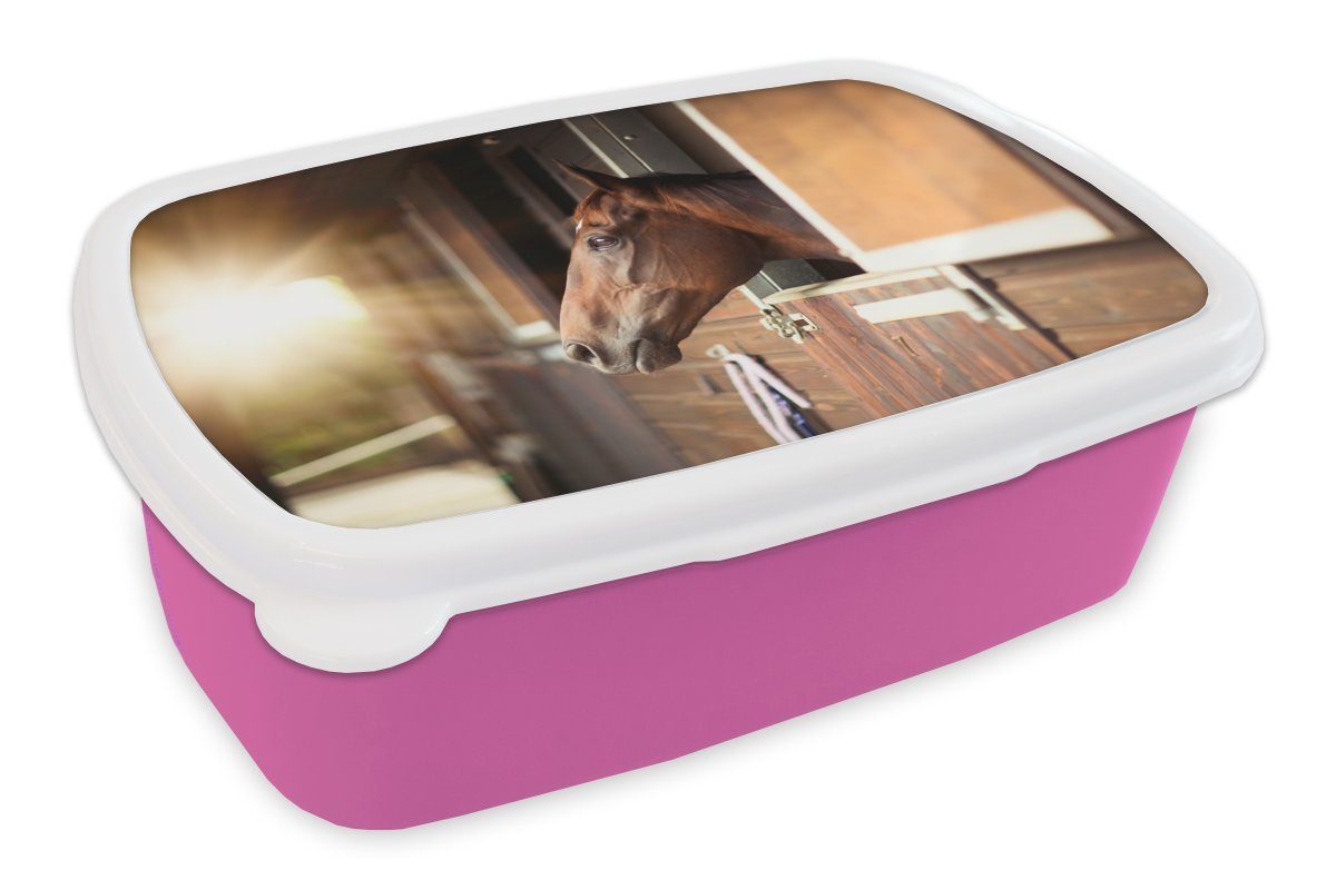 preisnachlass MuchoWow Lunchbox Pferd - Stall für Brotdose (2-tlg), Erwachsene, Kunststoff, Snackbox, Mädchen, Sonne, - Kinder, Kunststoff rosa Brotbox