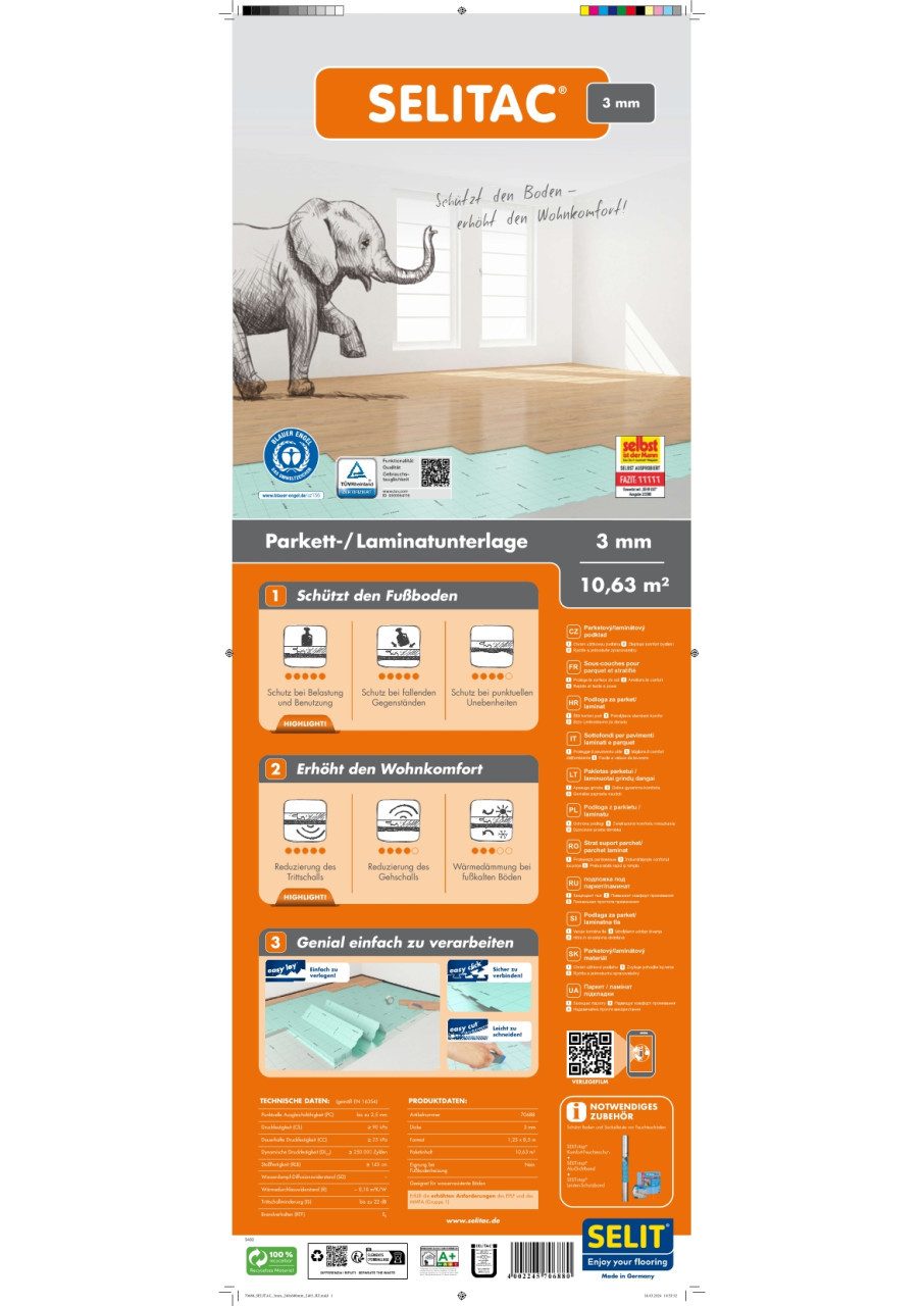 Selitac® Trittschalldämmung für Parkett und Laminat 3 mm 10,63 m² günstig online kaufen