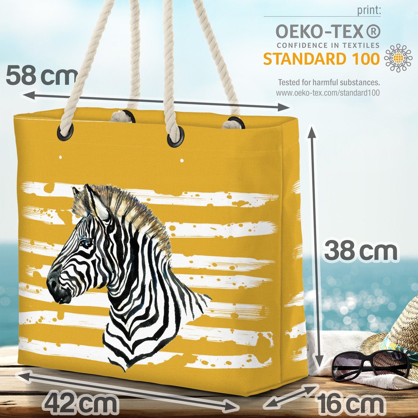 (1-tlg), Strandtasche Zebra Tier Afrika Safari gelb Zoo Wildtier VOID