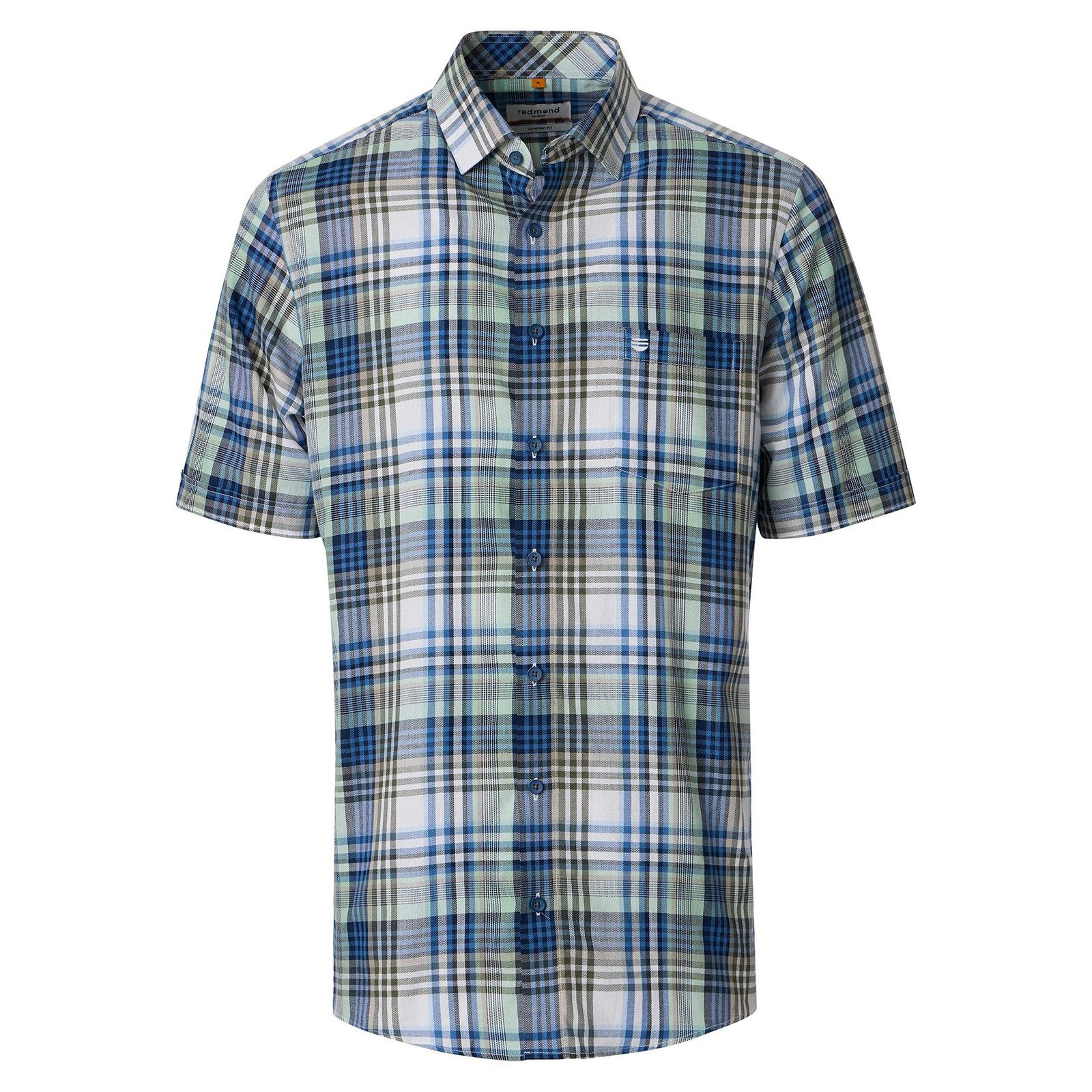 Redmond Kurzarmhemd Redmond XXL Kurzarmhemd blau-mint-weiß kariert