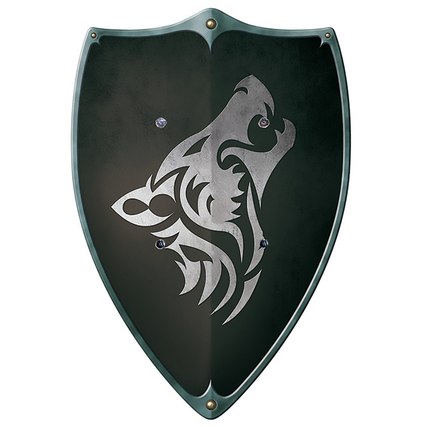 BestSaller Kinderbogenset Ritterschild schwarzer Ritter mit Wolf Motiv, Holz, 49 x 32 cm