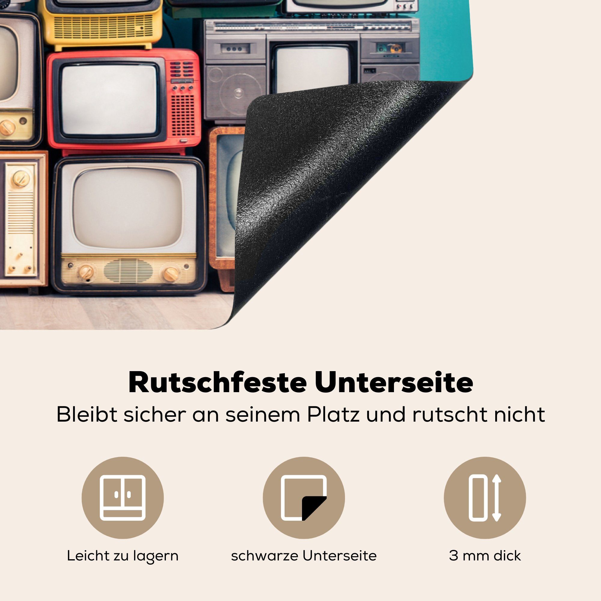 MuchoWow Herdblende-/Abdeckplatte - Schutz tlg), 81x52 cm, für Vintage, küche, Fernsehen Mikrofon Induktionskochfeld (1 Vinyl, - die Ceranfeldabdeckung