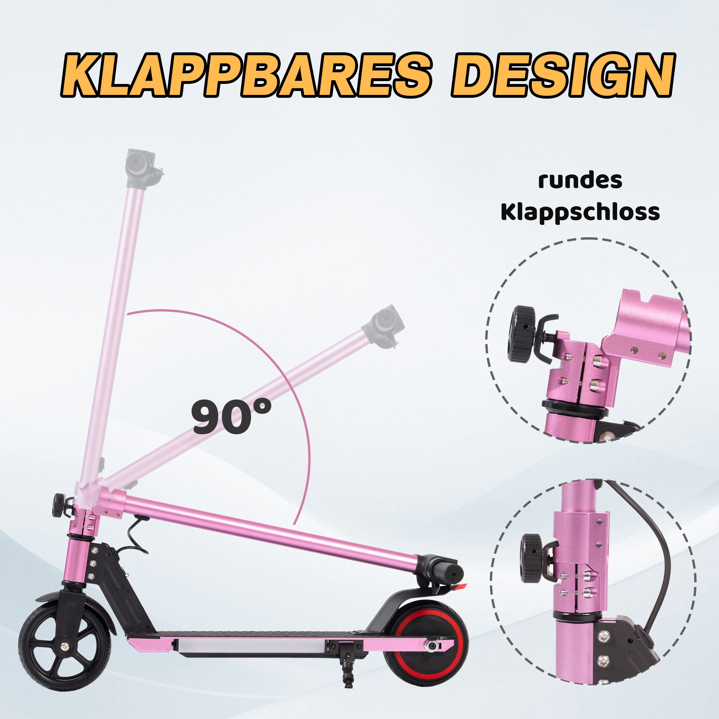 Vankel E-Scooter Kinder ab 6 Jahre, klappbar, 10km, Bunte Leuchten, Jungen und Mädchen, 150 W, 14 km/h, (für Jungen und Mädchen, max. 50kg, faltbar, Aluminiumrahmen), Elektro-Kinderroller, Lenksäulenlicht, mit Haken, EBS + Fußbremse