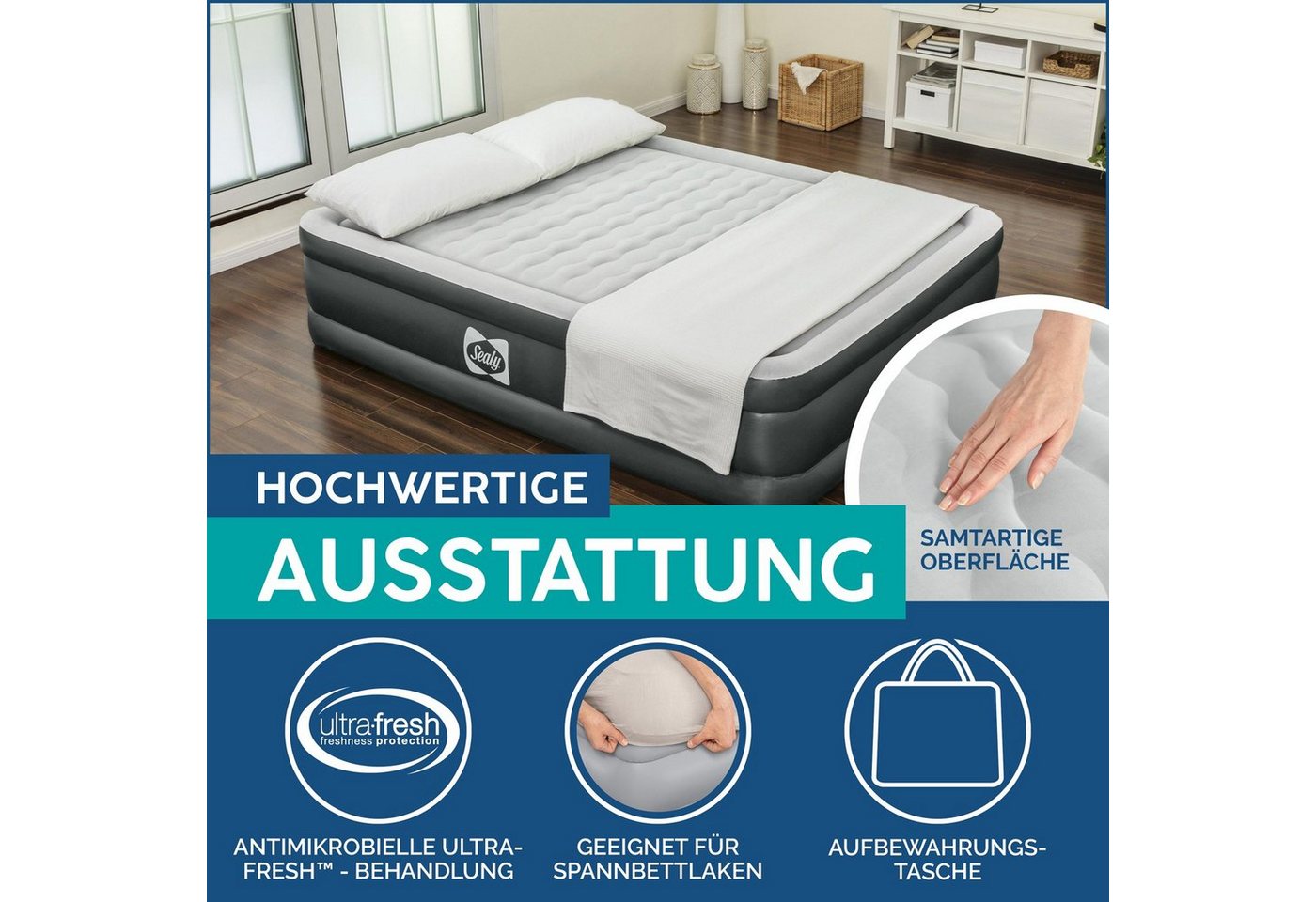 Thumbnail - BESTWAY Poolbodensauger Bestway Sealy XL Luftbett mit integrierter Elektropumpe 203x152x51cm