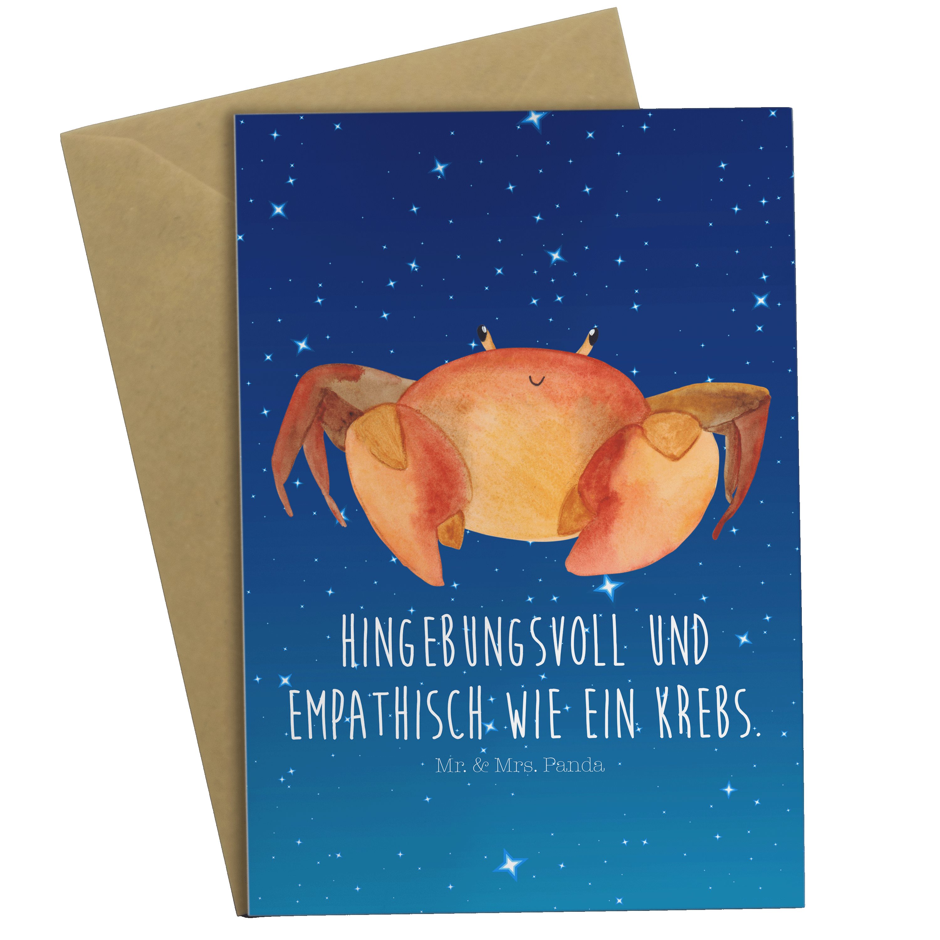Mr. & Mrs. Panda Grußkarte Sternzeichen Krebs - Sternenhimmel Blau - Geschenk, Geburtstagskarte