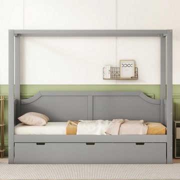 REDOM Daybed 90x200cm Holzbett Kinderbett Einzelbett Funktionsbett Stauraumbett (hölzernen Baldachin Daybed mit 3 in 1 Lagerung Schubladen), Ohne Matratze