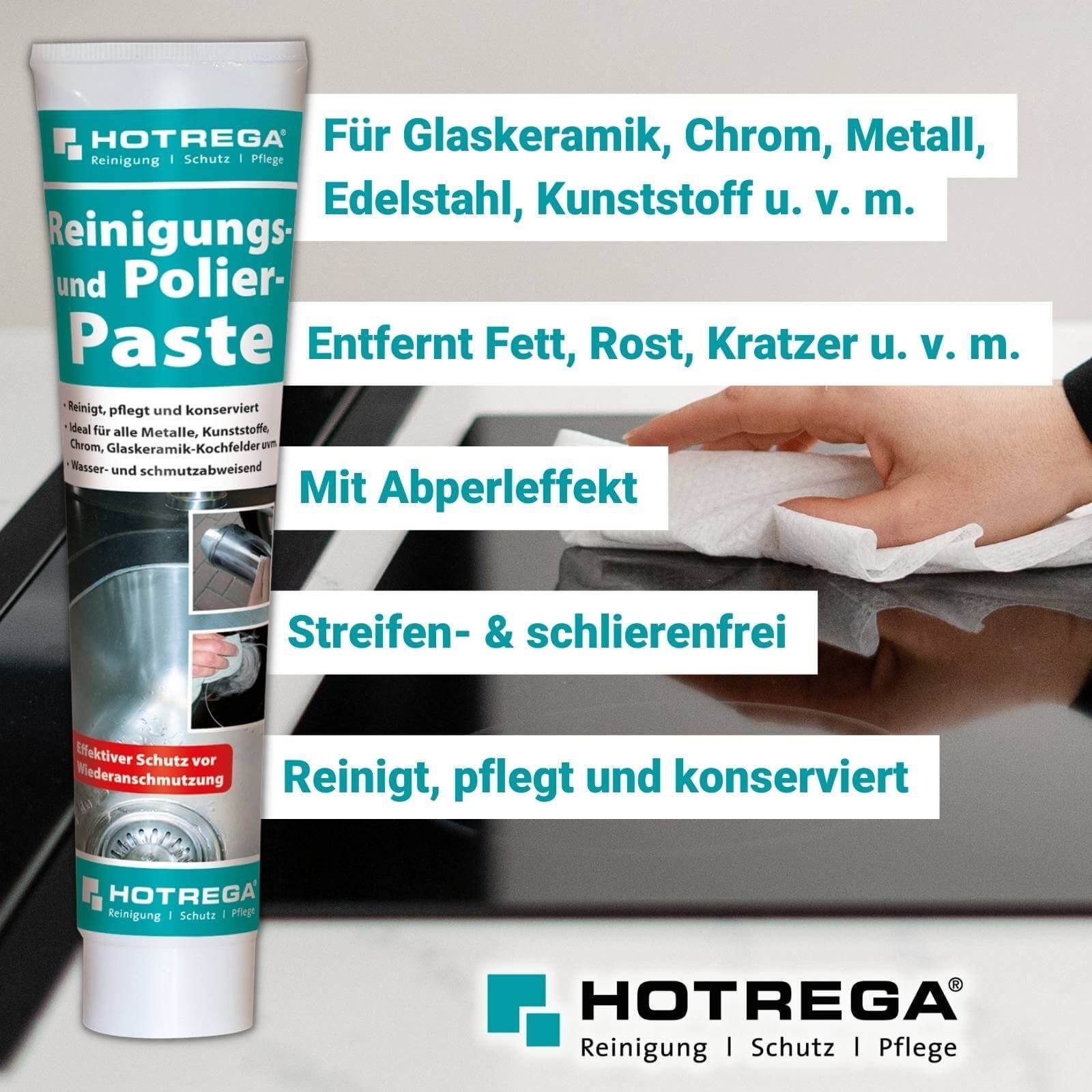 HOTREGA® Reinigungs und Polierpaste Glaskeramik Kochfeld Herdplatte 125ml Tube Küchenreiniger
