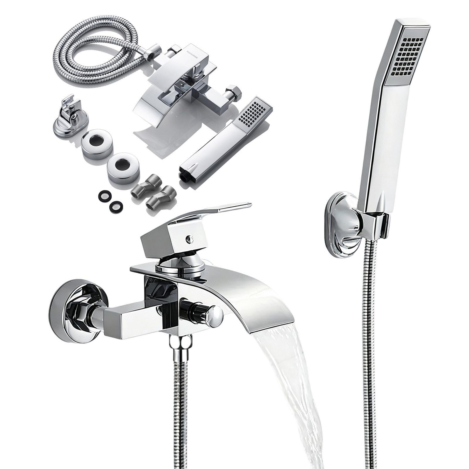 AKKEE Brausegarnitur Duscharmatur mit Brause, Wannenarmatur Chrom Mischbatterie, Badewanne mit Druckschalter Armatur mit Handbrausehalter …
