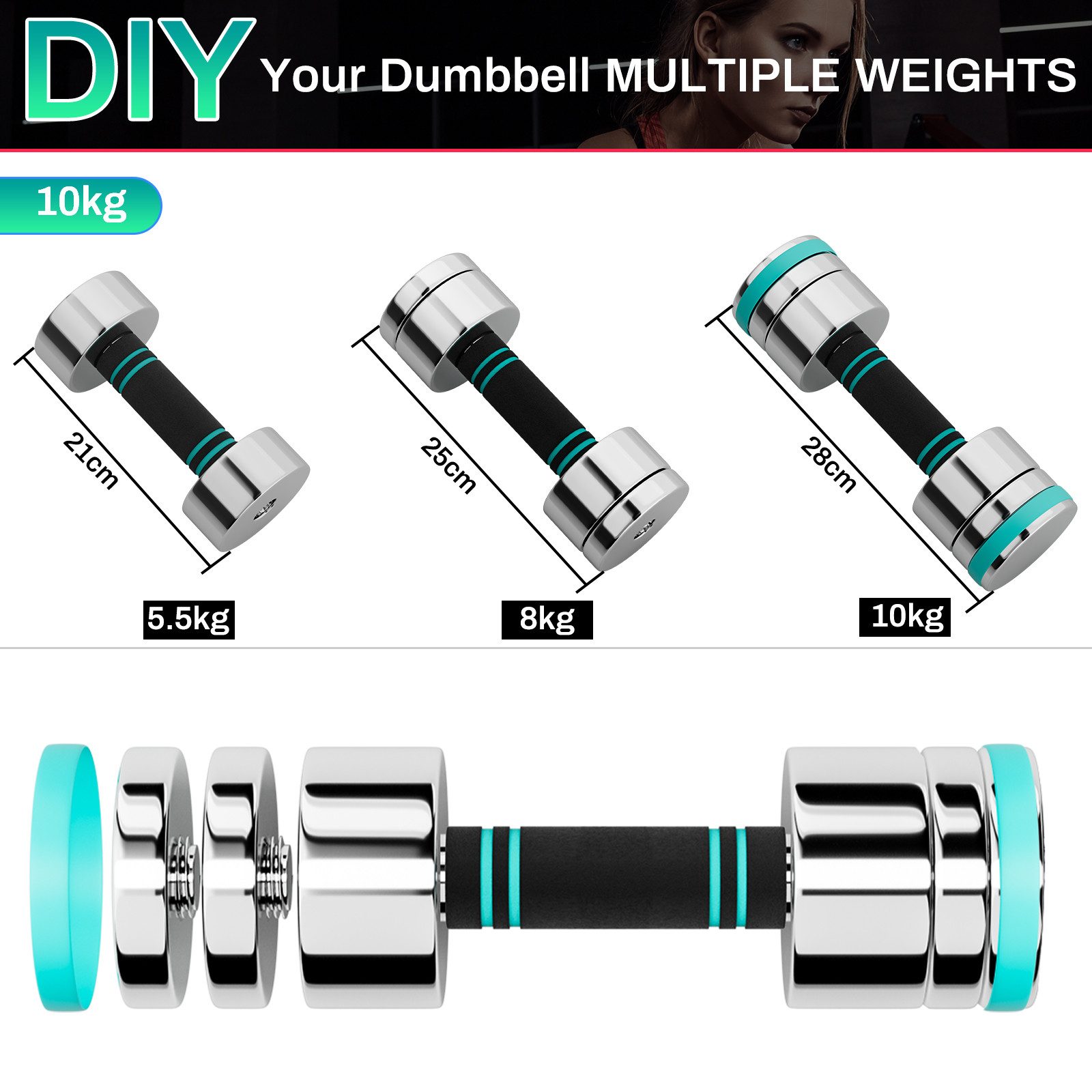 TLGREEN Hantel-Set Stahl Kurzhanteln, (Hantel 2er Set Ultrakompakte Einstellbare Hanteln, mit Schaumstoff-Griff - Fitness Hanteln für Zuhause) – Bild 2 von 5