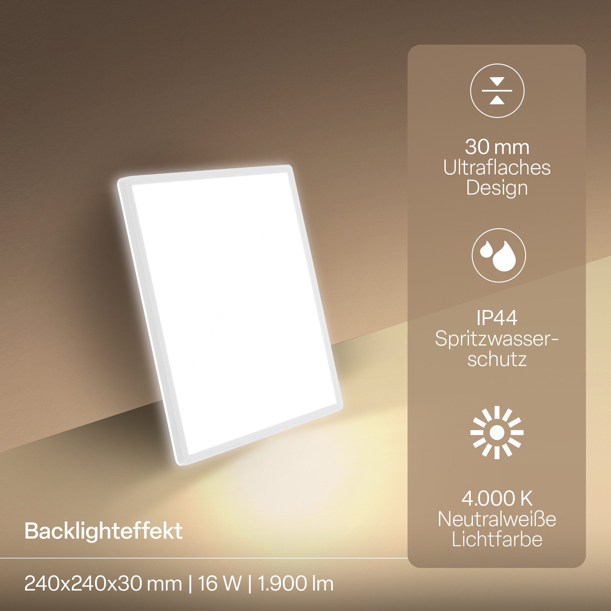 B.K.Licht LED Deckenleuchte Panel Flach 30mm Backlight Effekt LED Deckenlampe Wohnzimmer, LED fest integriert, 4000K - Neutralweiß, versch. Größen & Farben, Badezimmer, Küche, Wohnzimmer, Kinderzimmer