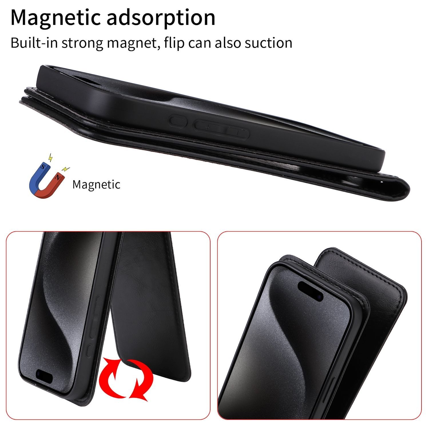 Wigento Smartphone-Hülle Für OnePlus 13 Magnetische Vertikale Flip Kunstleder Hülle Schwarz, Magnetverschluss, Kartenfächer, Halterfunktion