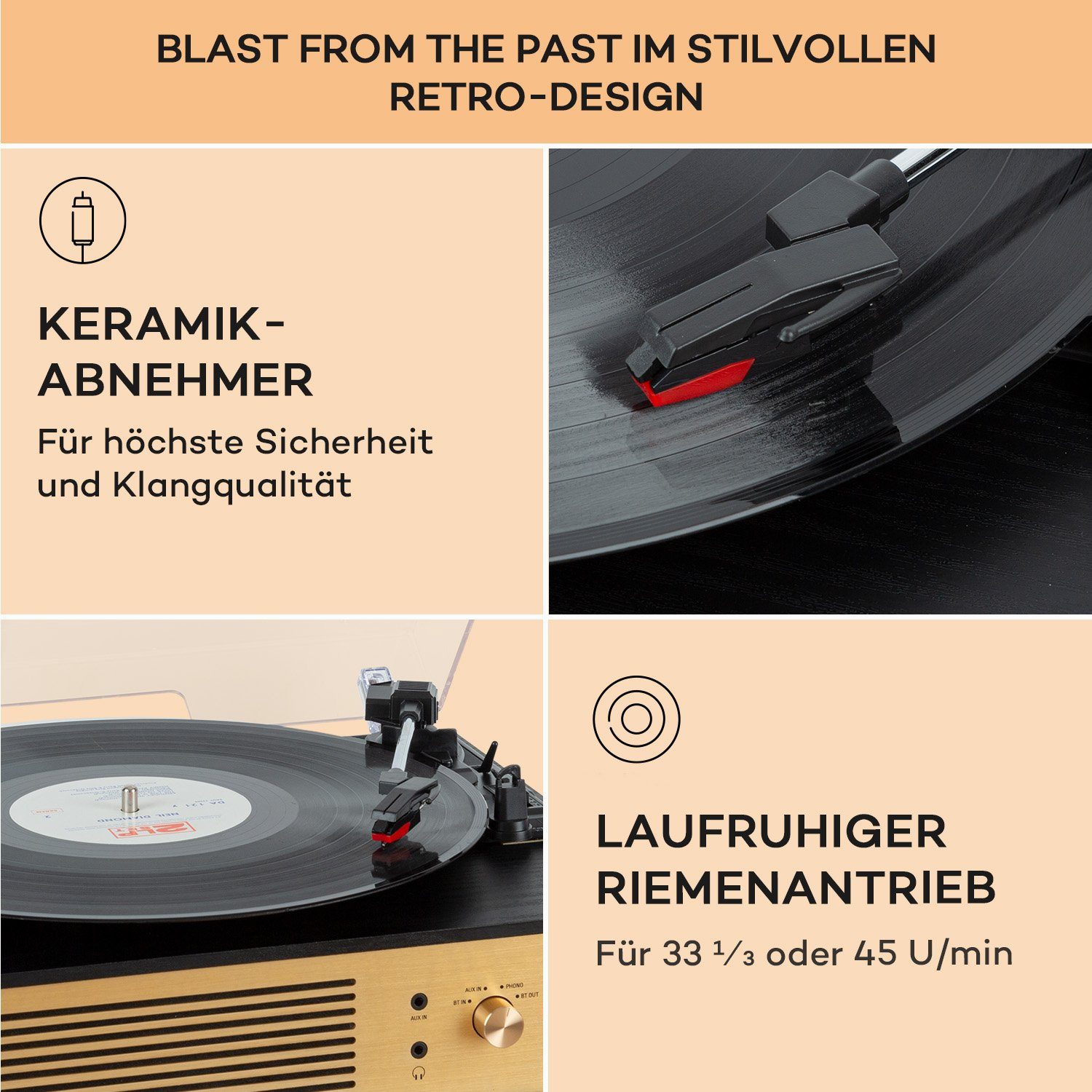 Plattenspieler Bluetooth) (Riemenantrieb, Auna Classic Schwarz Berklee TT