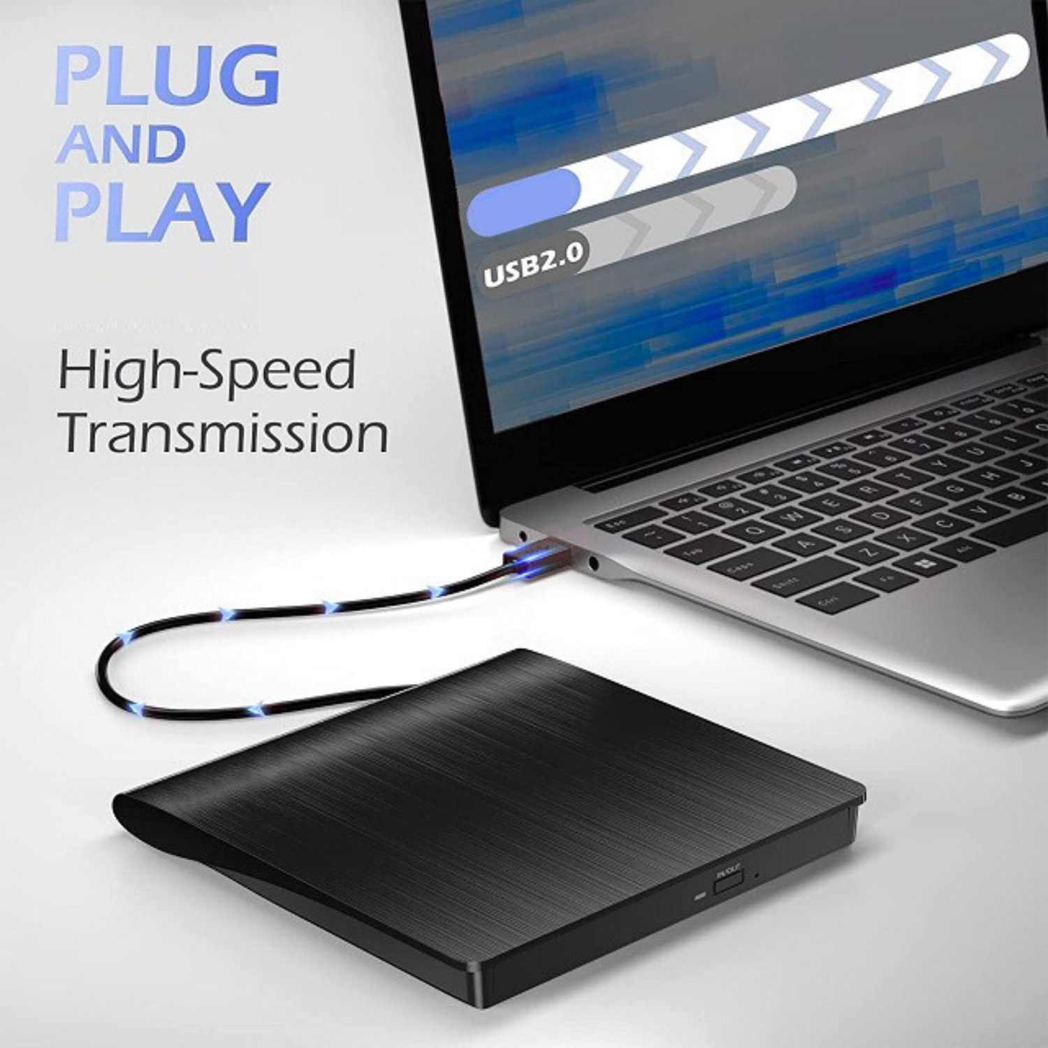 XLYNE USB 2.0 CD/DVD Brenner mit Lese- & Schreibfunktion, Plug & Play Disc-Laufwerk (Einfache Handhabung: Plug & Play)