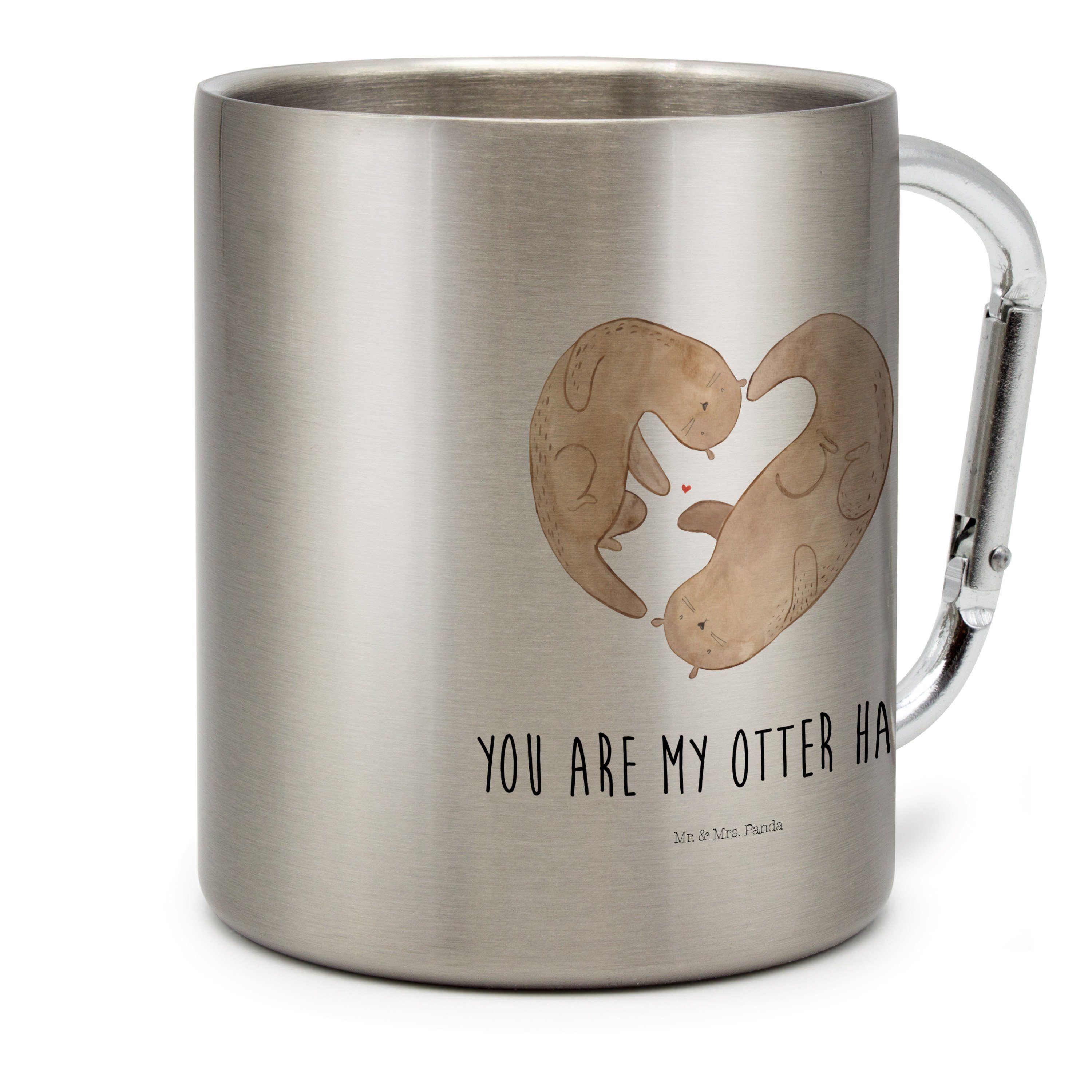 Mr. & Mrs. Panda Tasse Otter Herz - Transparent - Geschenk, Love you, Camping, große Liebe, Edelstahl