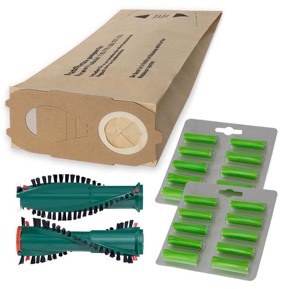 PRIMEBAG Staubsaugerbeutel 20 Filtertüten Bürste Duftchips passt für Vorwerk Kobold 120 121 122