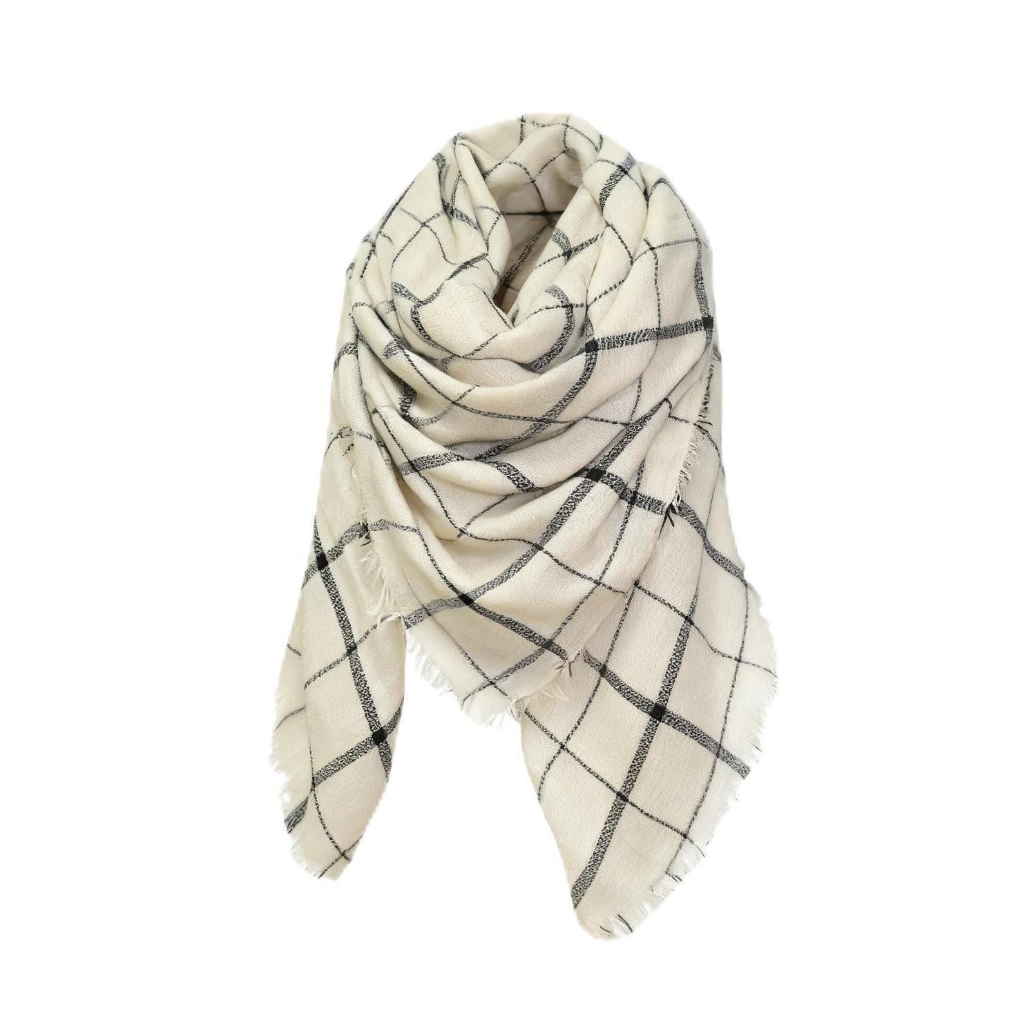LuxusKollektion Schal Schal Imitation Kaschmir Kariert 140x140cm Cream, (1-St)