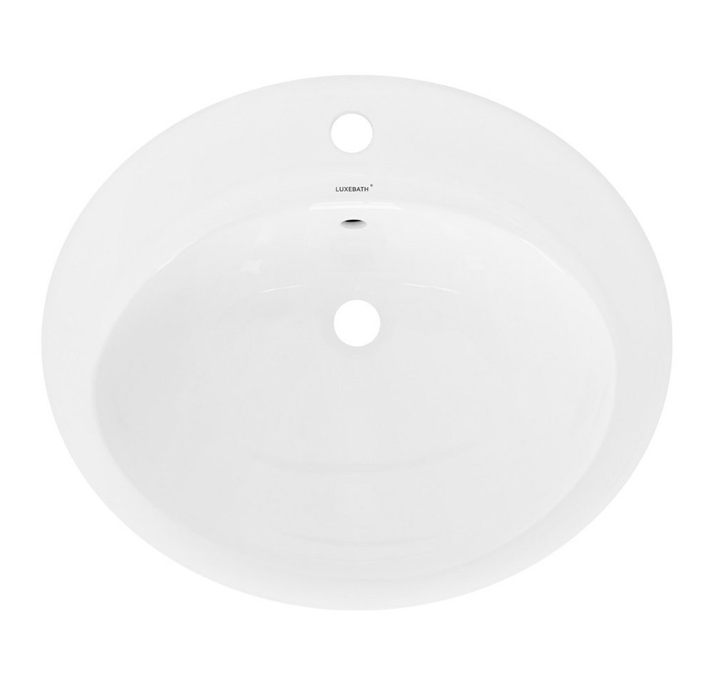 Thumbnail - LuxeBath Waschbecken Aufsatzwaschbecken Keramik mit Ablaufgarnitur Waschbecken mit Überlauf, Keramik Weiß 57x48,5x19,5cm...