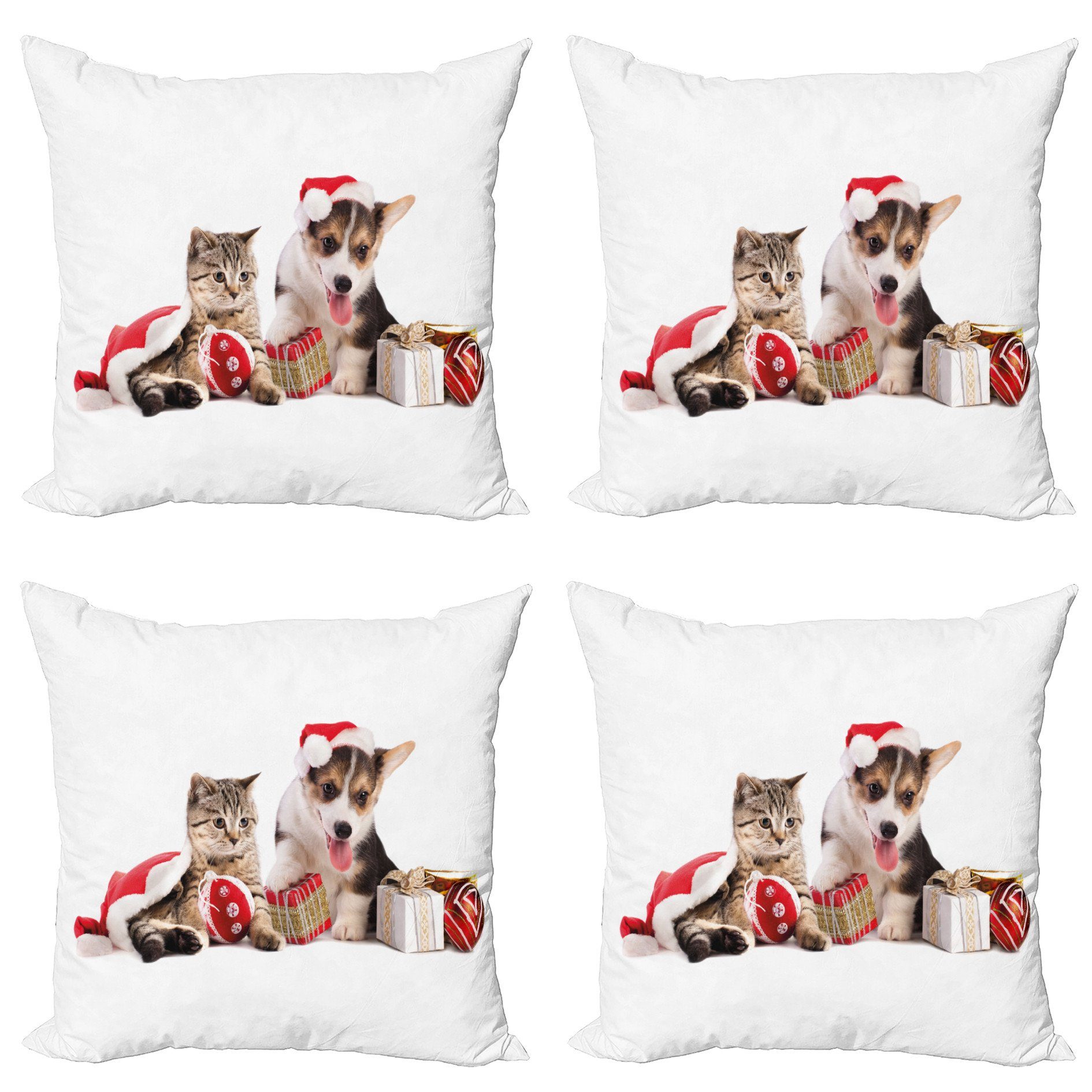 Kissenbezüge Modern Accent Doppelseitiger Digitaldruck, Abakuhaus (4 Stück), Weihnachten Hund Katze mit Geschenken