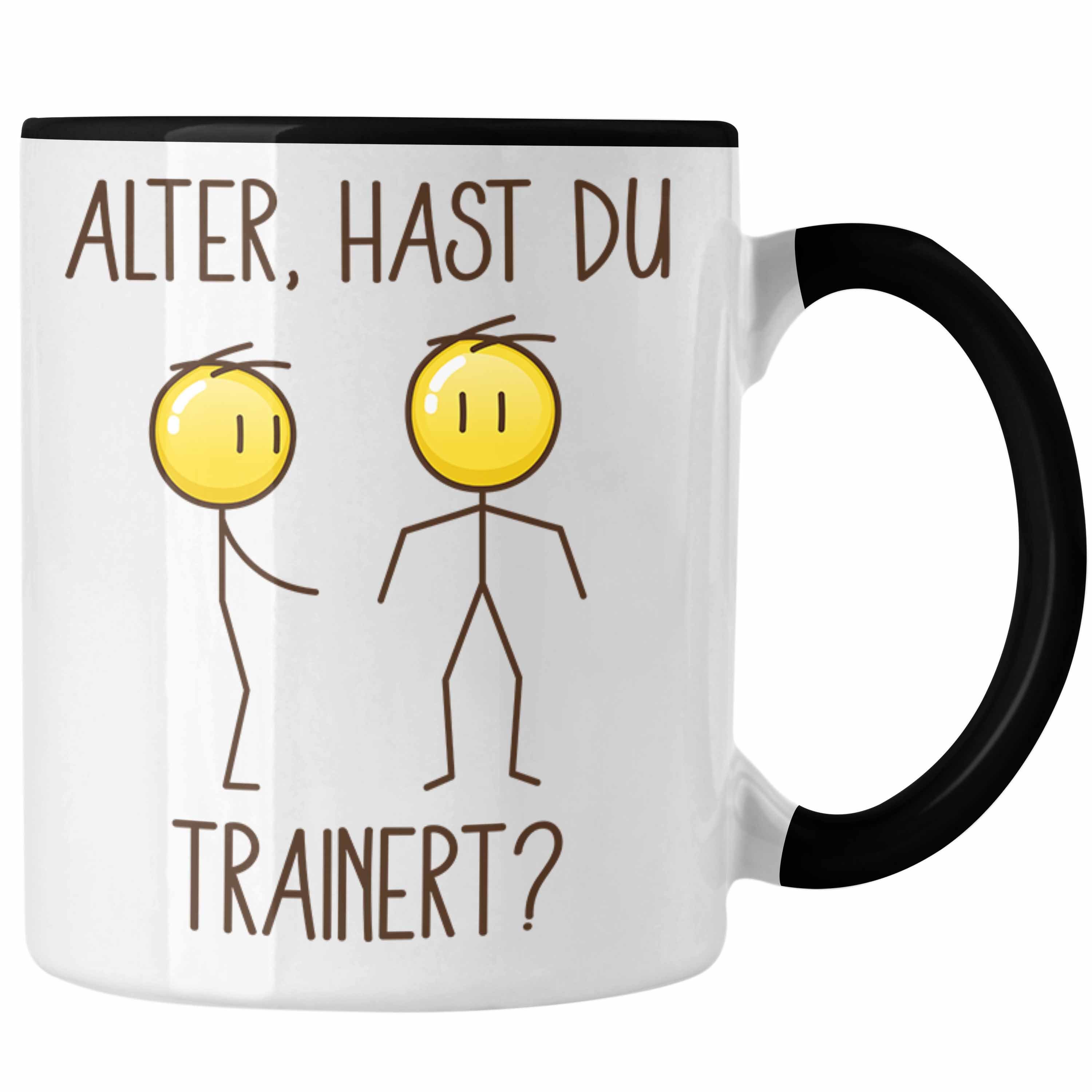 Trendation Tasse Trendation - Hast Du Trainiert Tasse Geschenk Fitness Lustiges Bodybuilder Geschenk Humor Schwarz