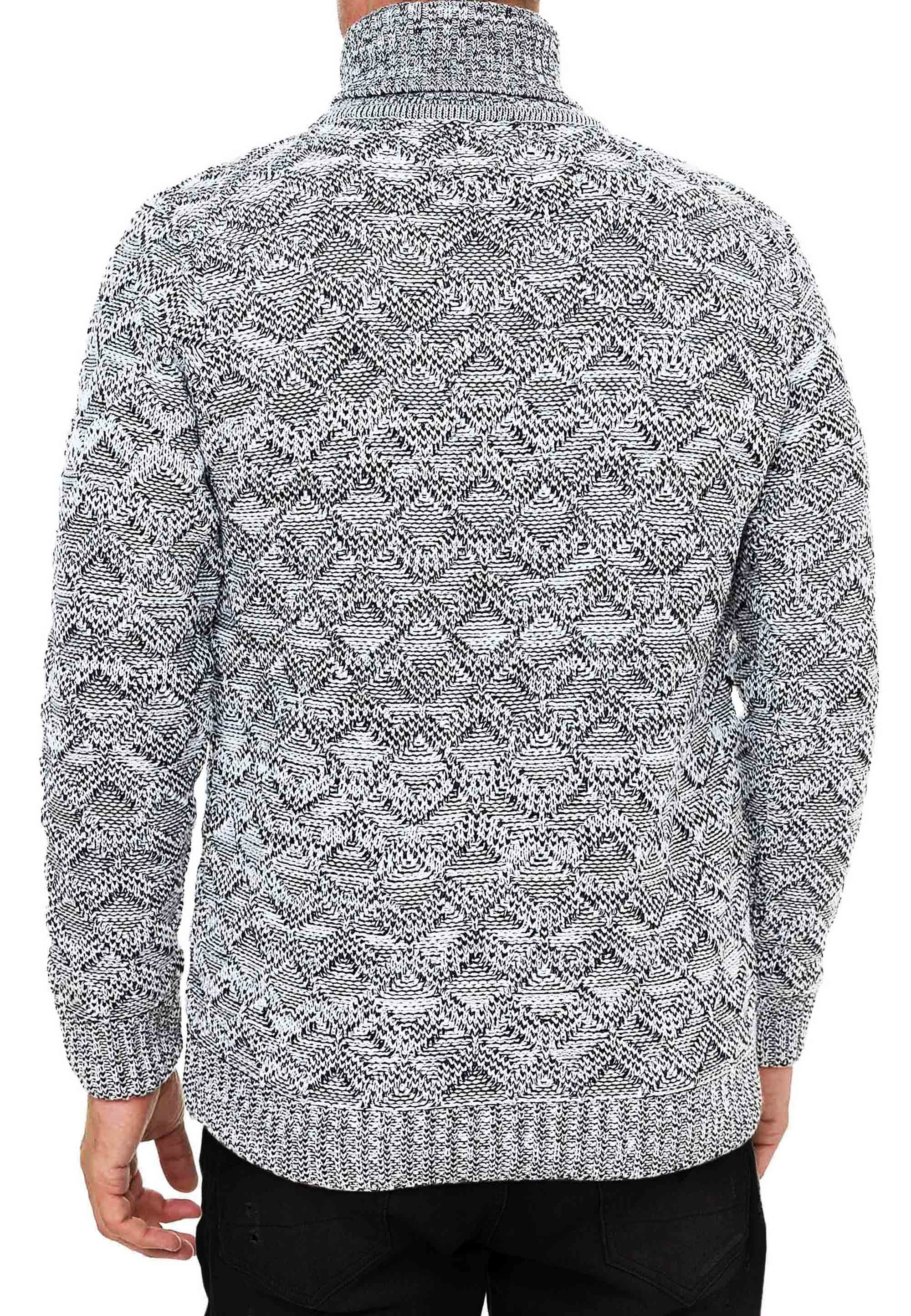 R-NEAL Rollkragenpullover Rollkragen Kontrast Pullover Freizeit Grob-Strick Pulli mit Karomuster